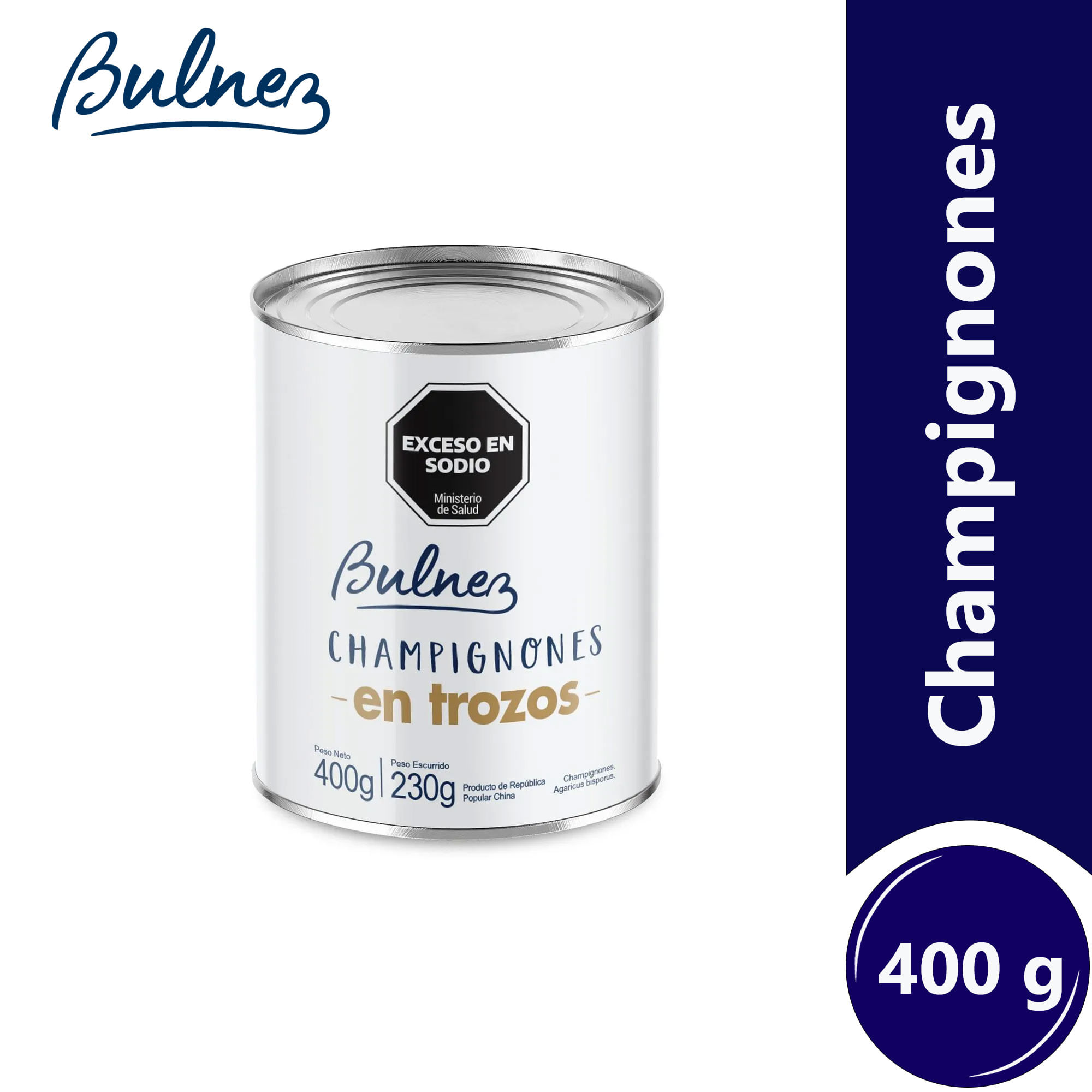 Champignones en trozos Bulnez en lata 400 grs