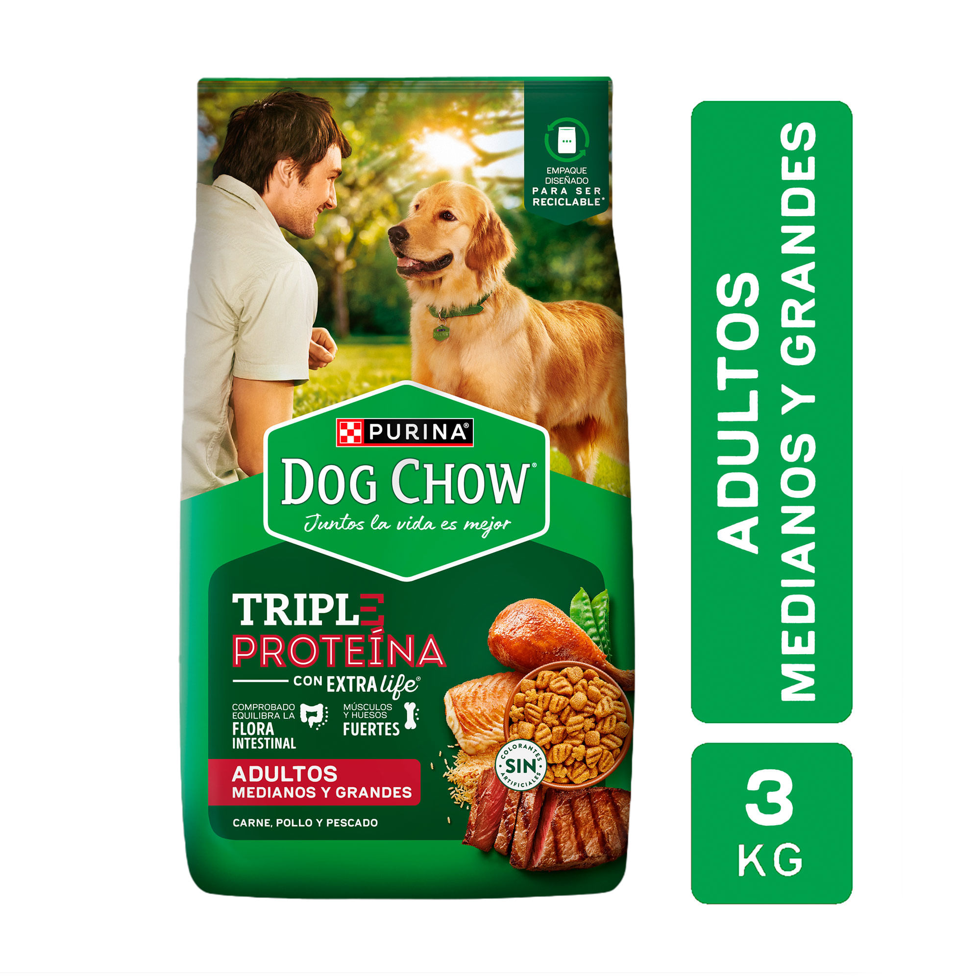 Alimento Dog Chow Para Perros Adultos, Medianos Y Grandes Sabor Carne Y Pollo 3 Kg