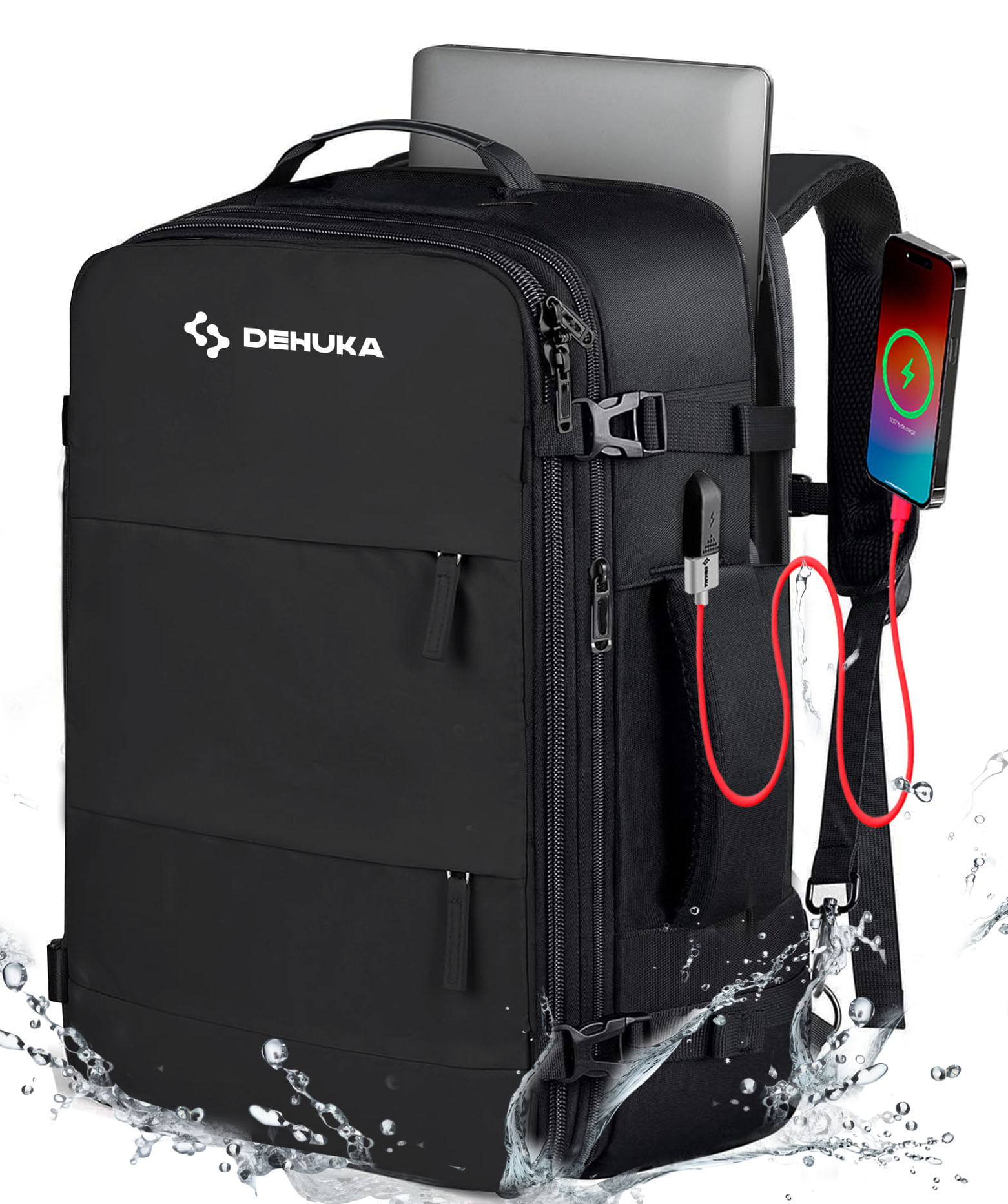 Mochila Impermeable De Viaje Con Cierres Reforzados Y Bolsillos Expandible Internos Dehuka B09 Negra Lisa