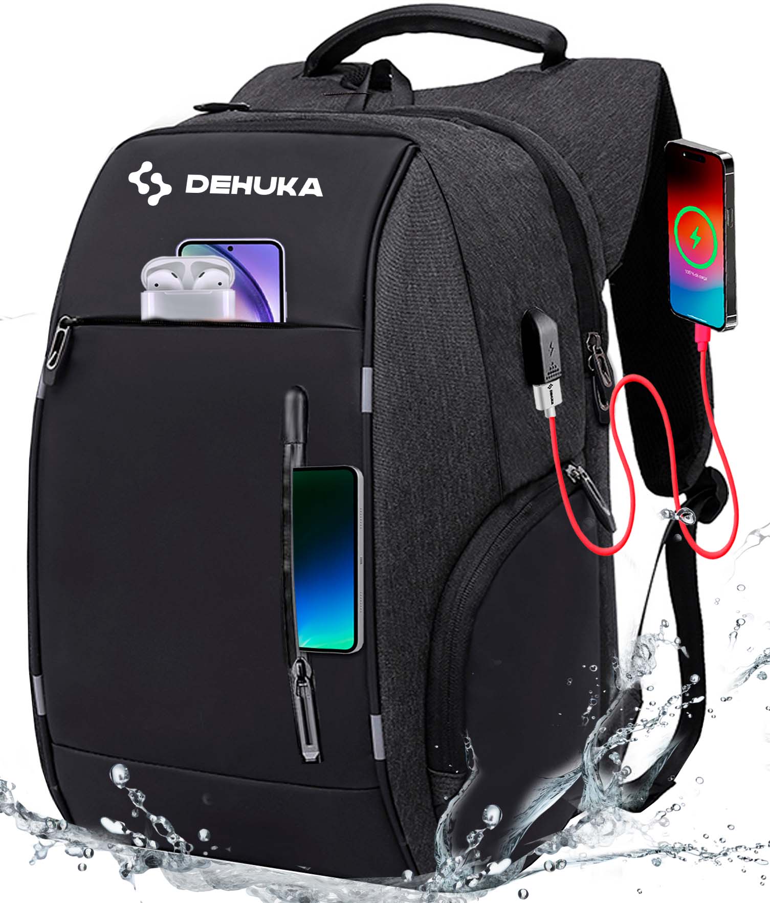 Mochila Impermeable Urbana Con carga Usb Y Cierres Reforzados Color Negro Dehuka B02