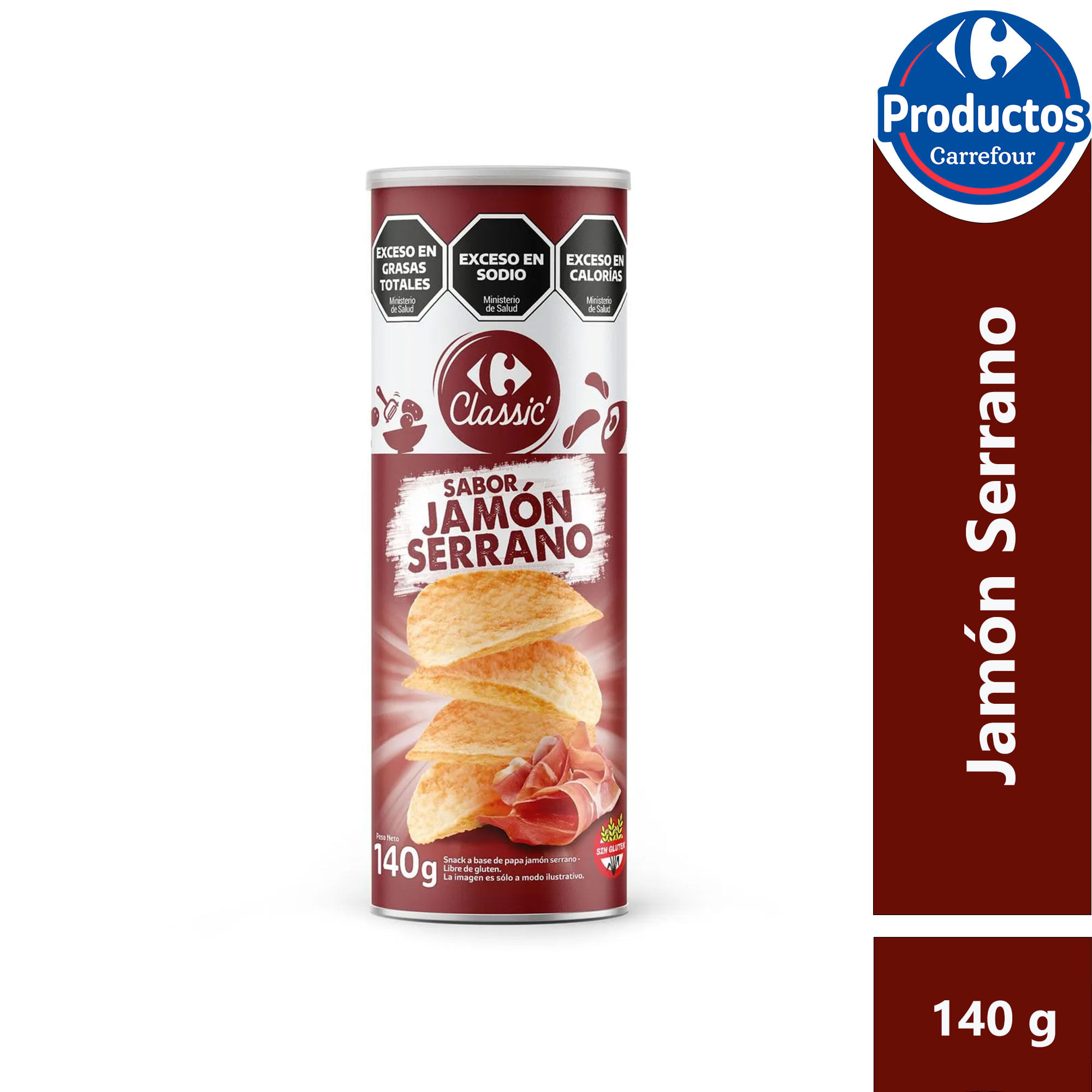 Papas fritas Carrefour Classic sabor jamón serrano en tubo 140 grs