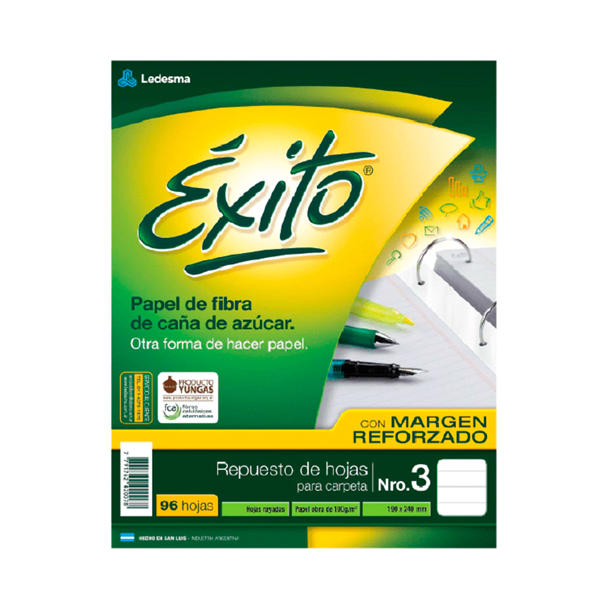 Repuesto rayado Éxito n3 96 hojas