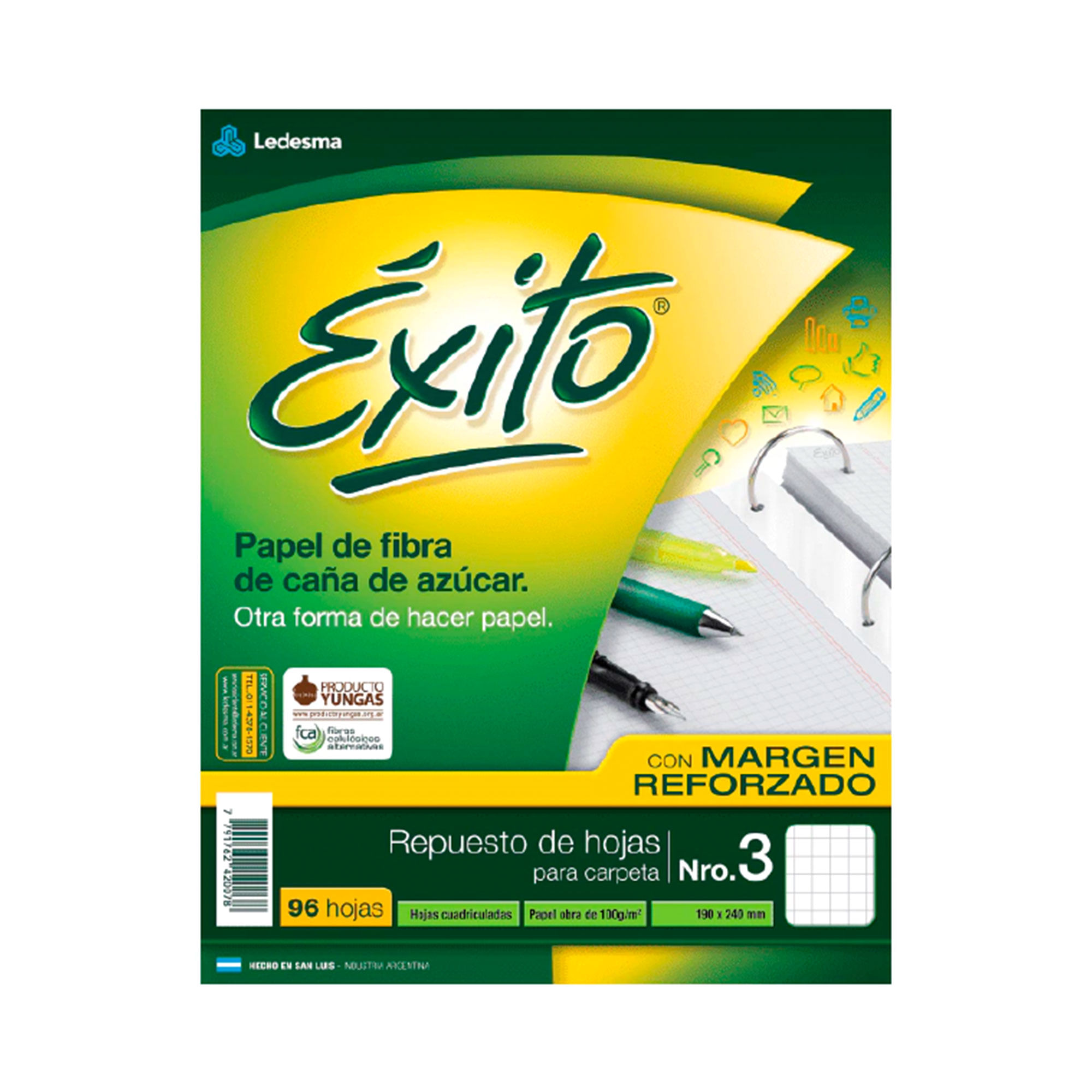 Repuesto cuadriculado Éxito n3 96 hojas