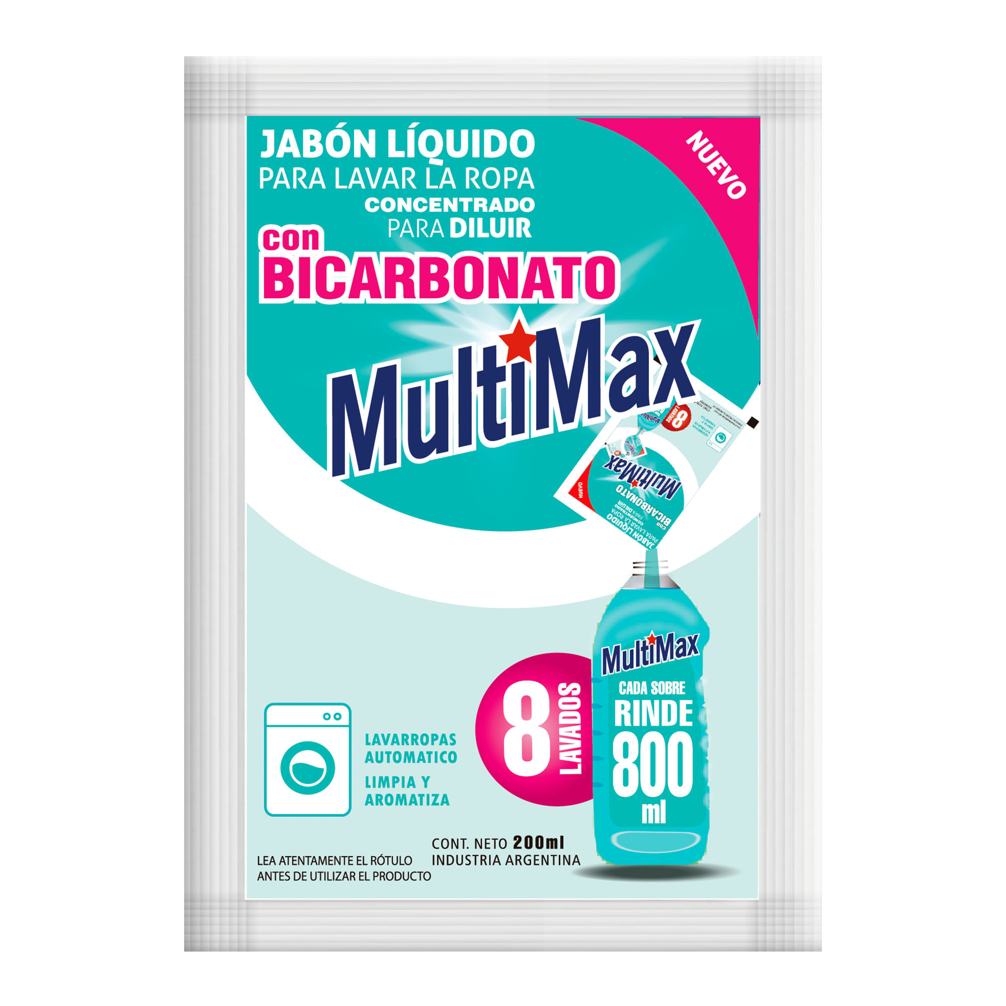 Jabón Líquido Para Ropa Multimax Con Bicarbonato 200 Ml