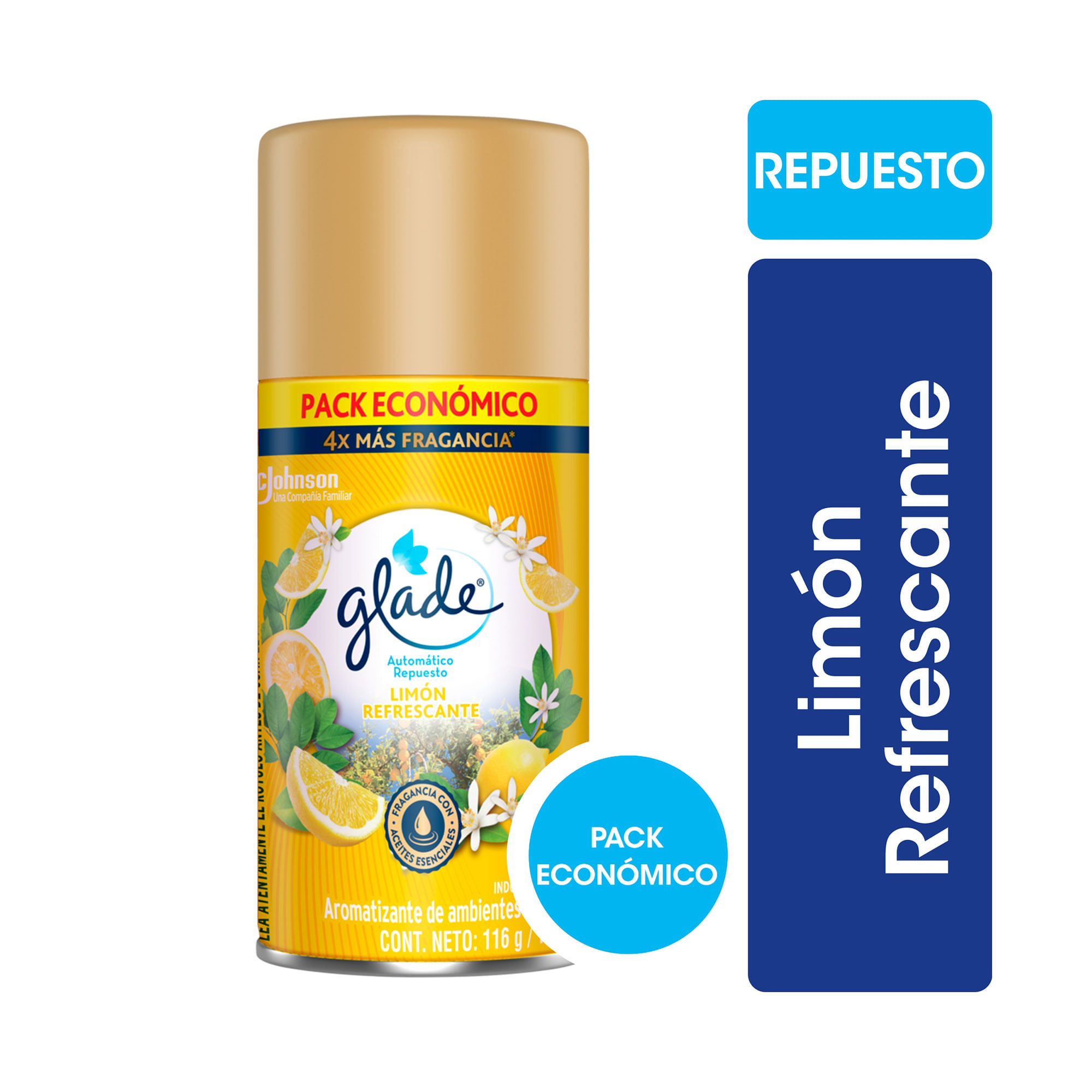 Aromatizante de ambientes automático Glade limón refrescante repuesto 170 ml.