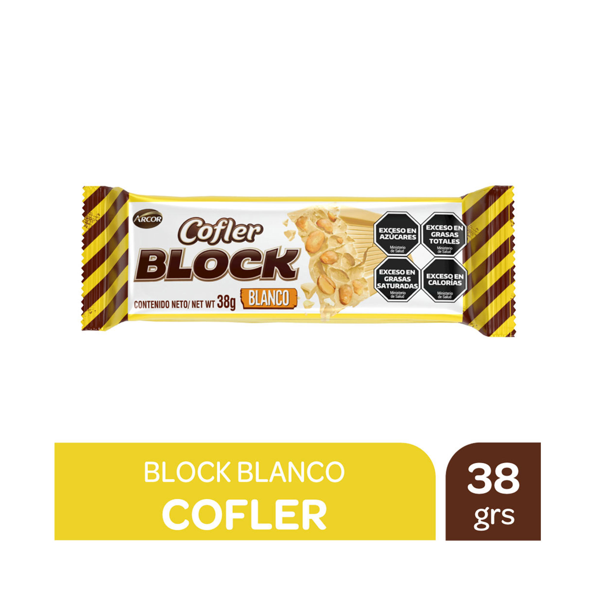 Tableta choco blanco con maní Clofler Block 38 g.