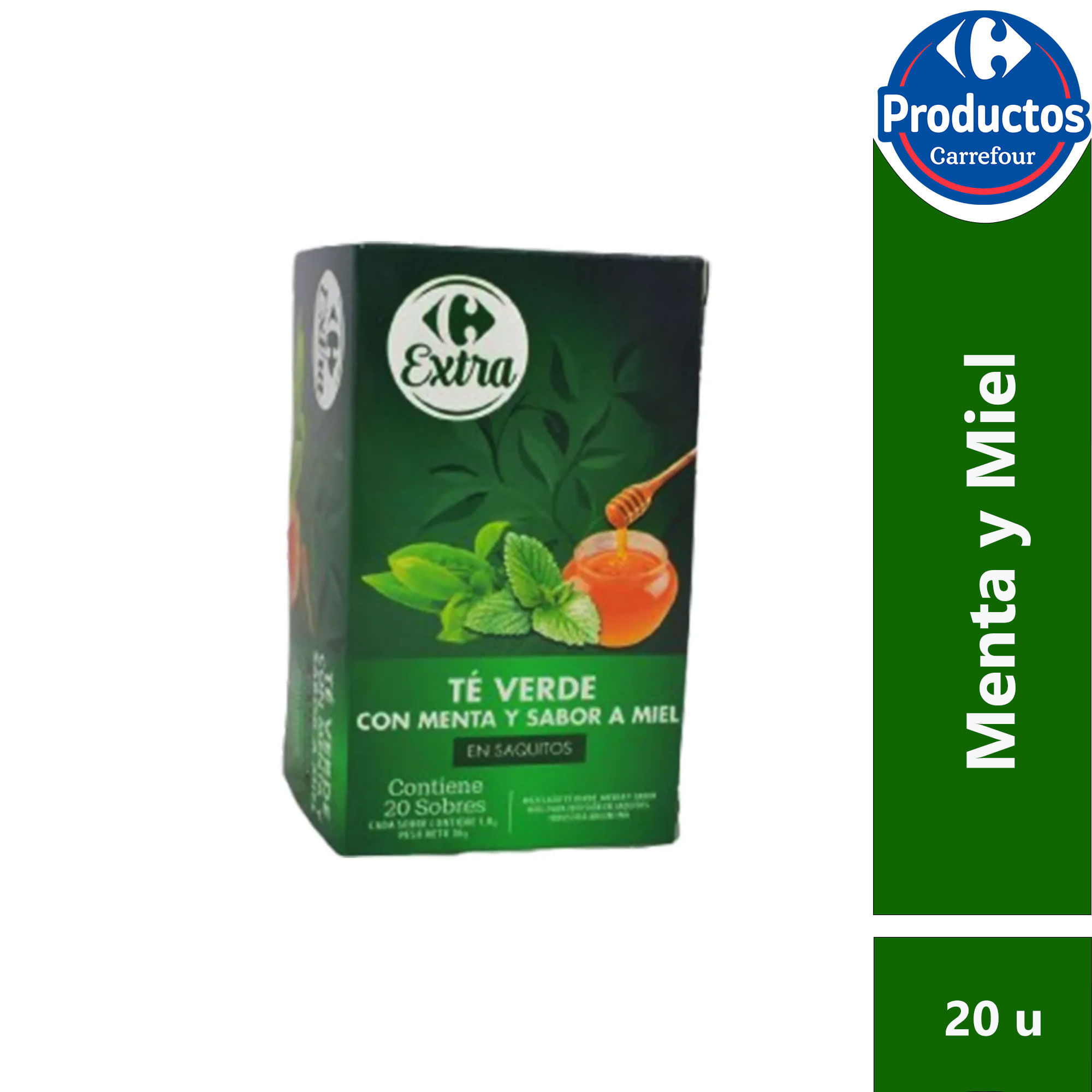 Té verde con menta y miel Carrefour Extra 20 uni
