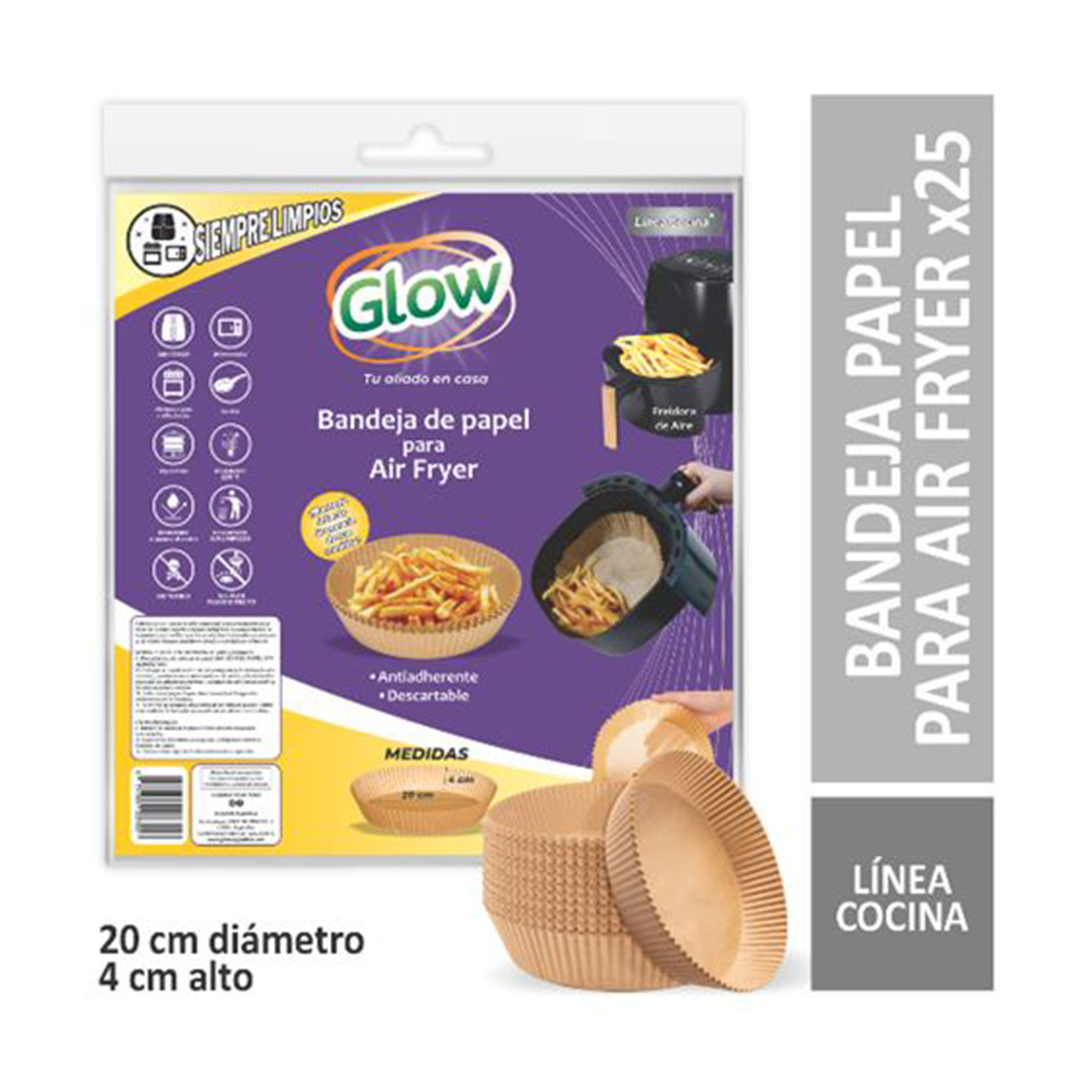 Bandeja para air fryer Glow 20 cm diámetro x 25 uni