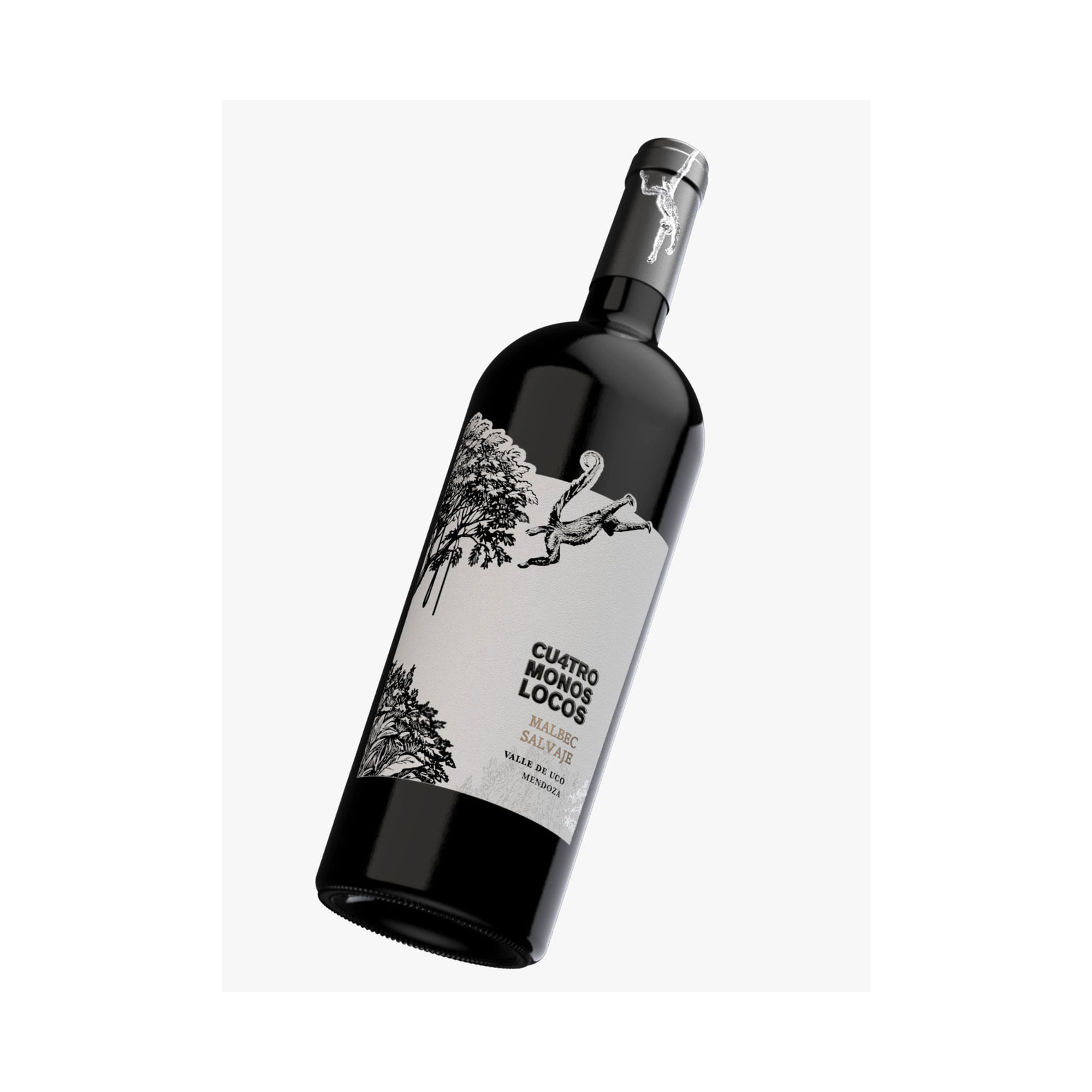 Vino tinto Malbec Cuatro Monos Locos en botella 750 ml