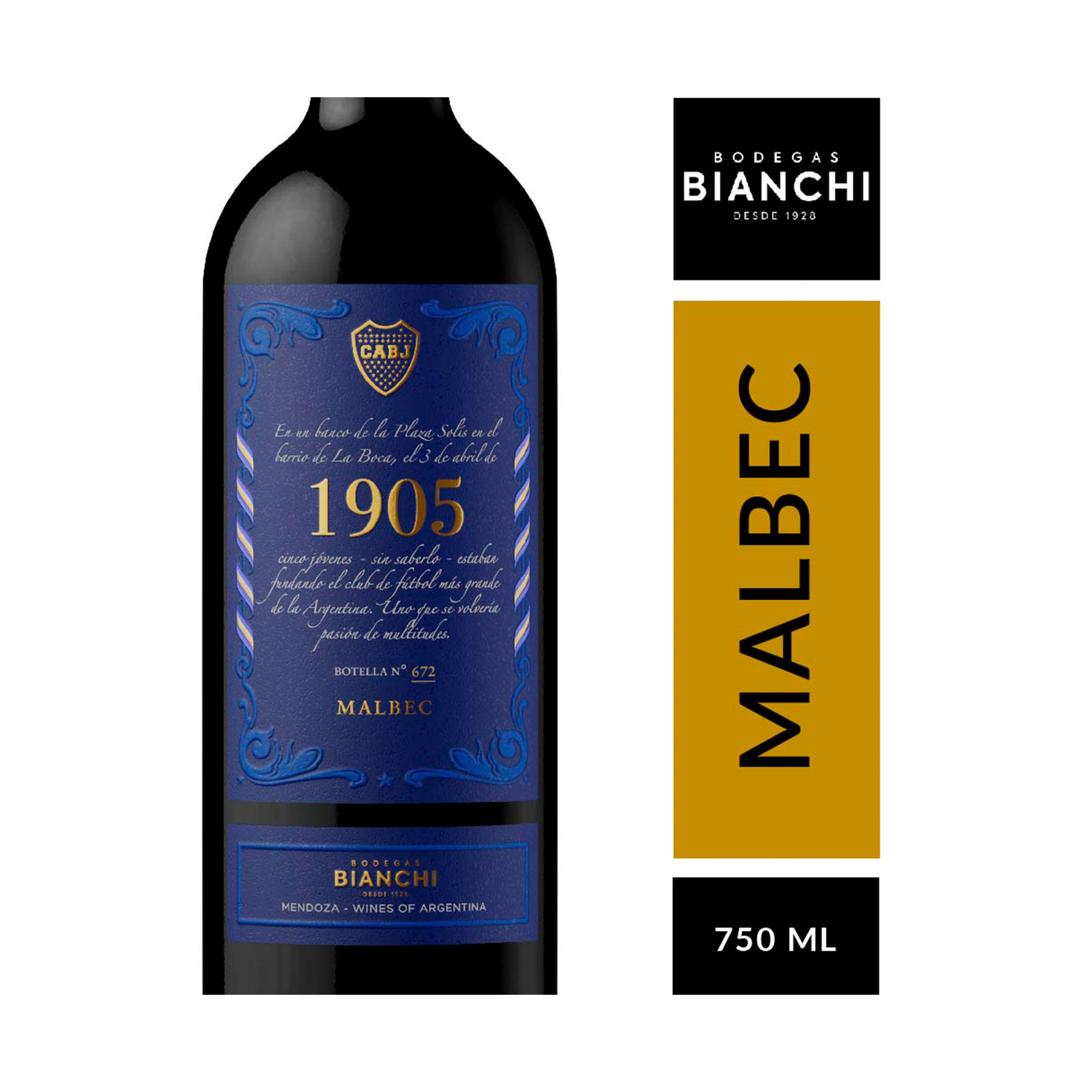 Vino tinto malbec CABJ 1905 Bianchi en botella 750 cc.