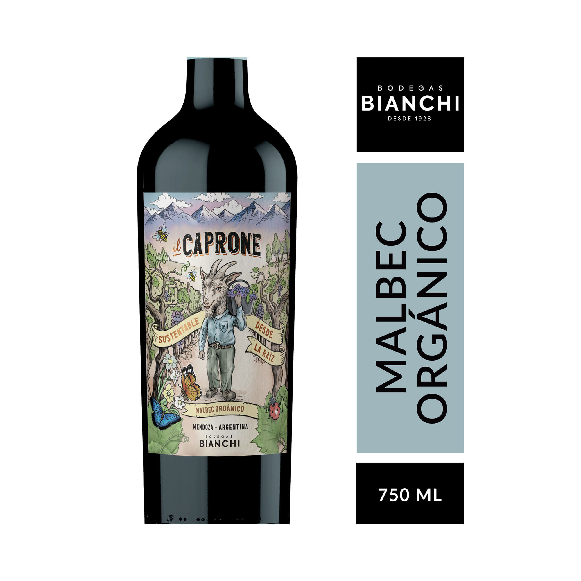 Vino tinto orgánico Malbec Il Caprone en botella 750 ml