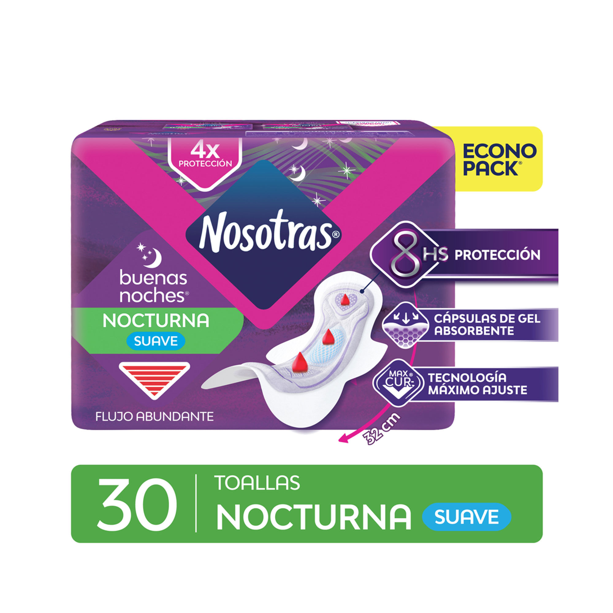 Toallitas Higiénicas Nosotras Nocturnas Natural Suave 30 U
