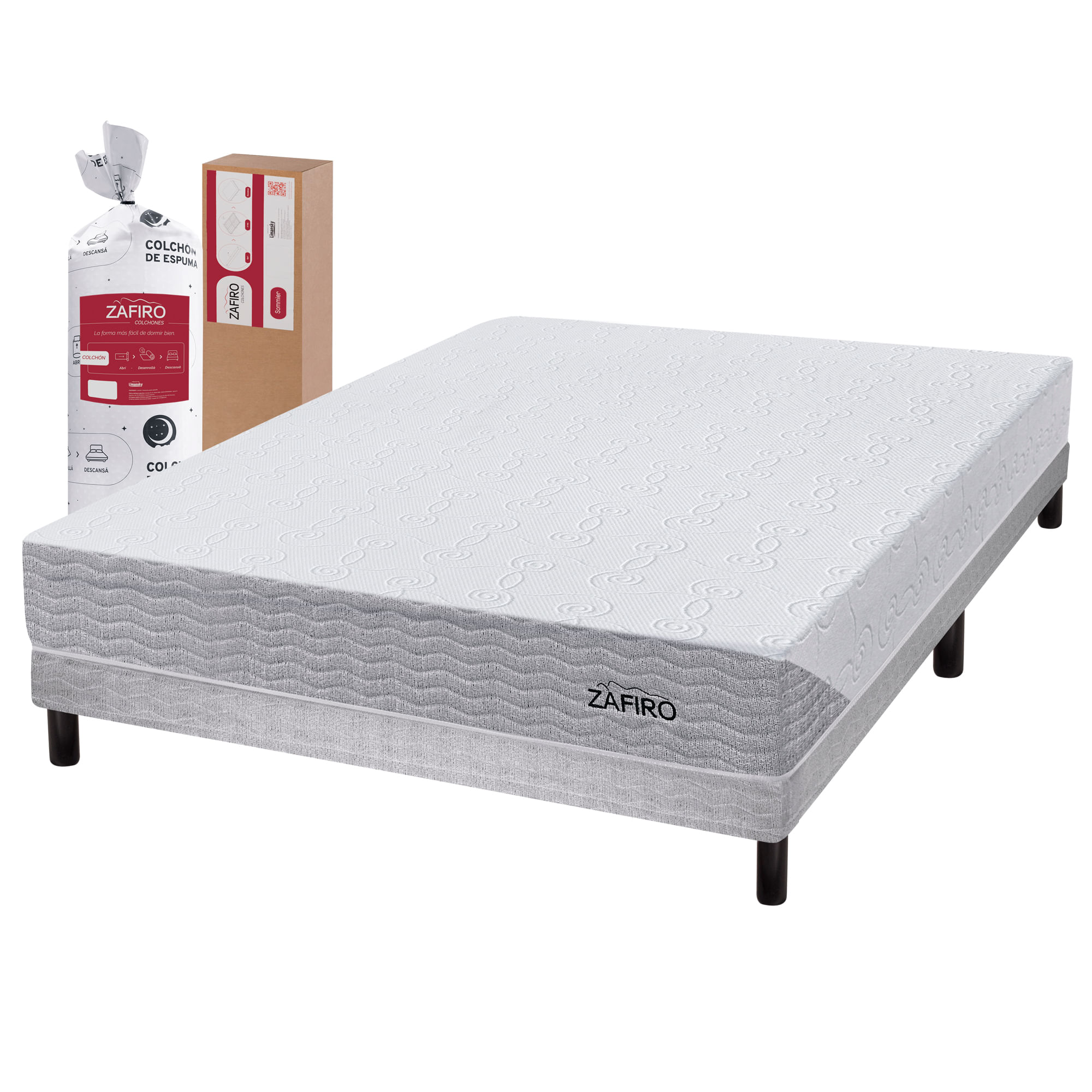 Conjunto Sommier en caja y Colchón Zafiro Express Light de 2 plazas 140x190