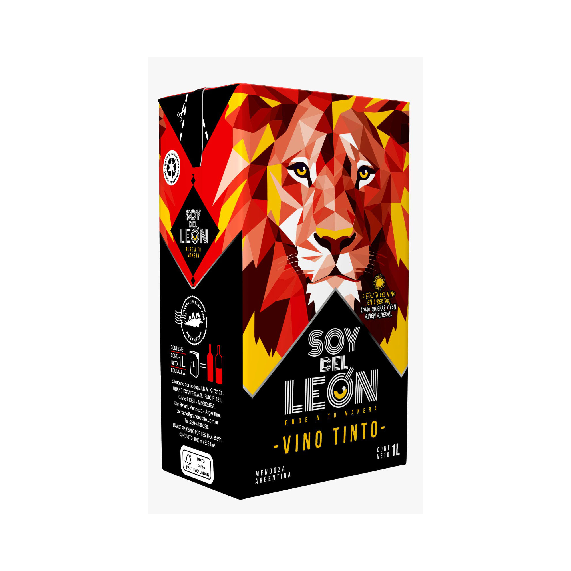 Vino tinto Soy del León tetra 1 lt