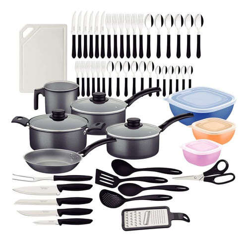 Kit Batería De Cocina Tramontina De 56 Piezas Ollas Cubierto