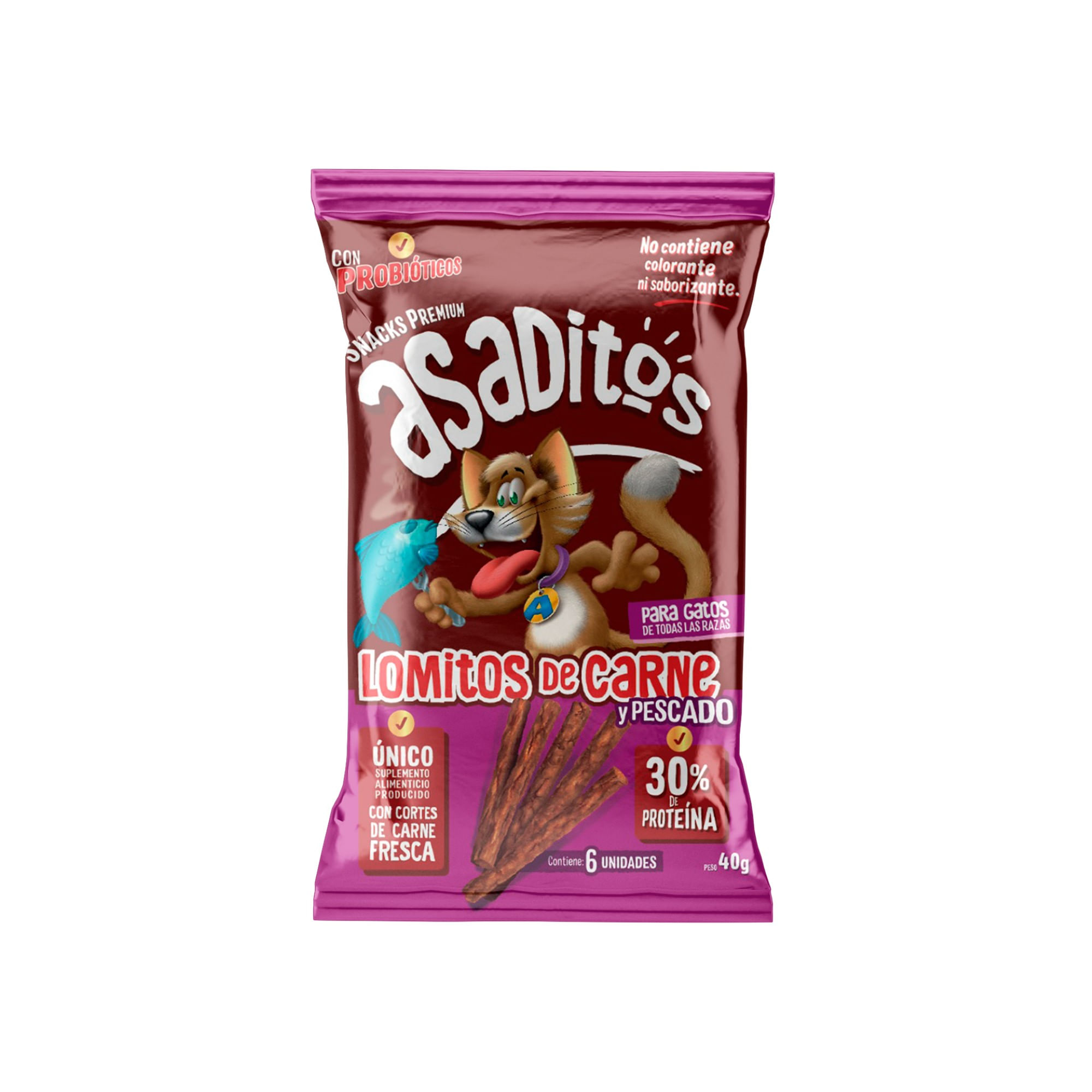 Snack para gatos Asaditos lomito de carne pescado 40 grs