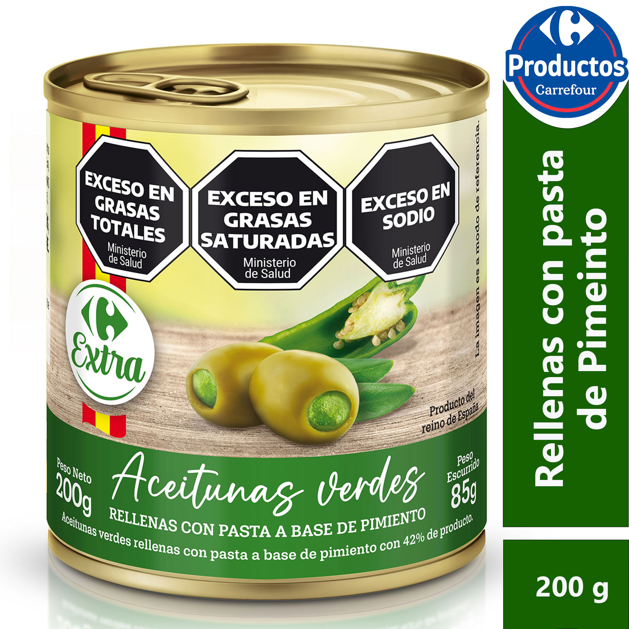 Aceitunas rellenas de jalapeño Carrefour Extra 200 grs