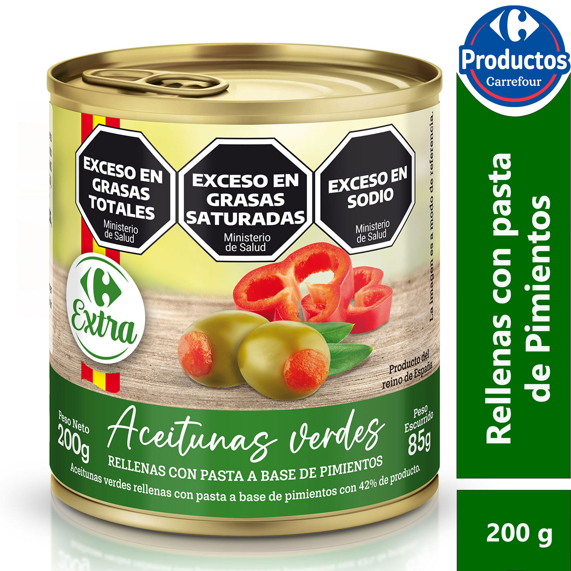 Aceitunas rellenas de pimiento Carrefour Extra 200 grs