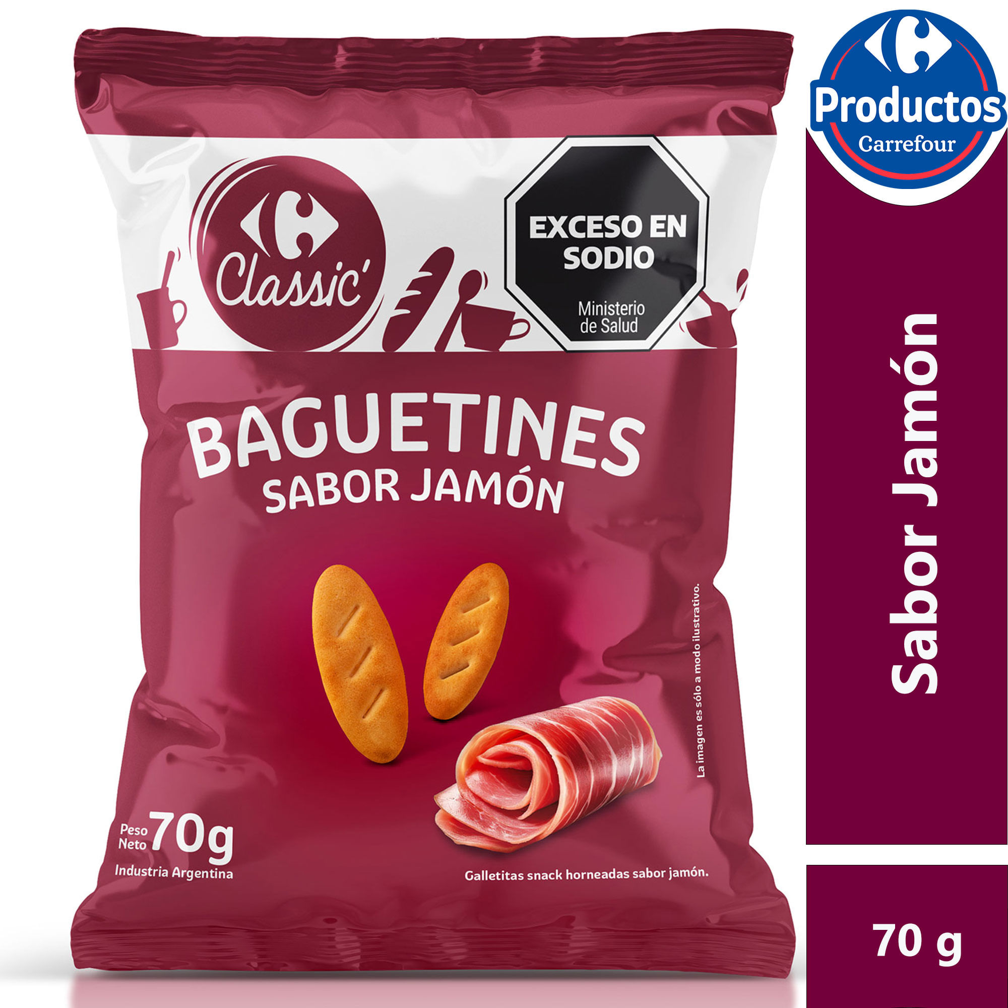 Baguetin Carrefour Classic sabor jamón 70 grs
