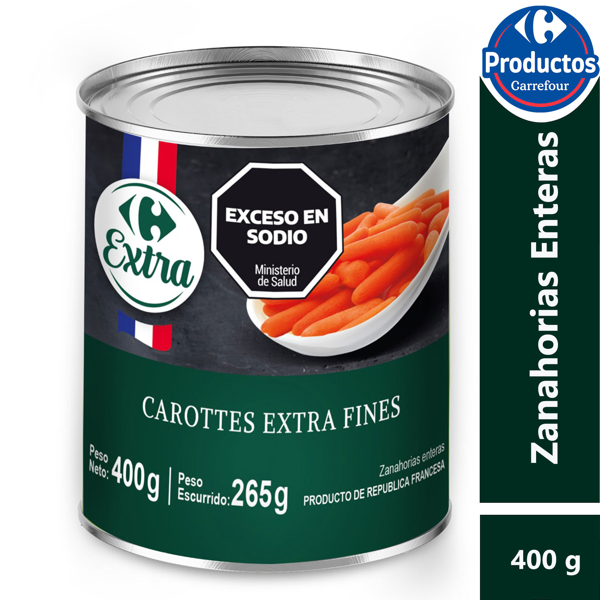 Zanahorias enteras Carrefour Extra en lata 400 grs