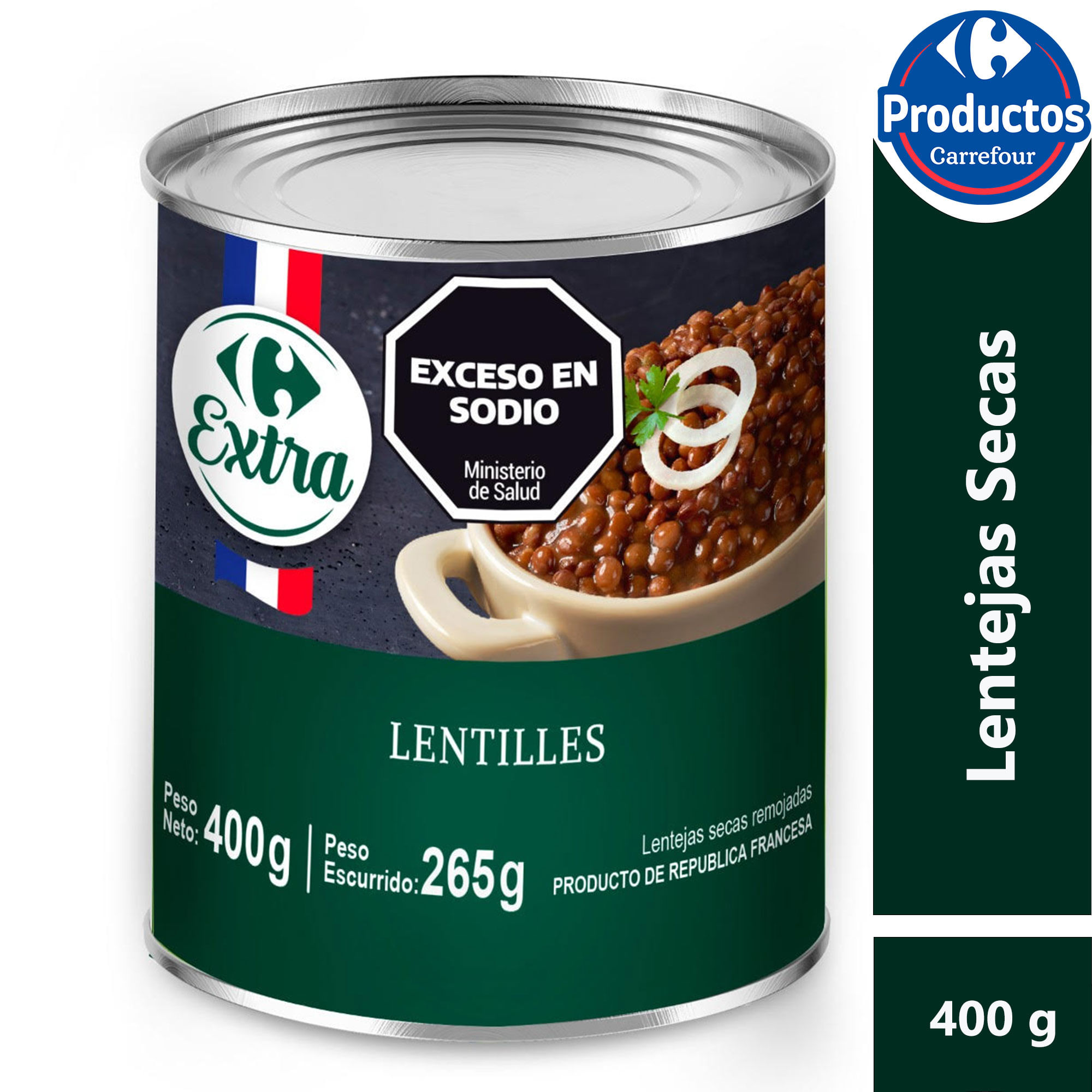 Lentejas secas Carrefour Extra en lata 400 grs