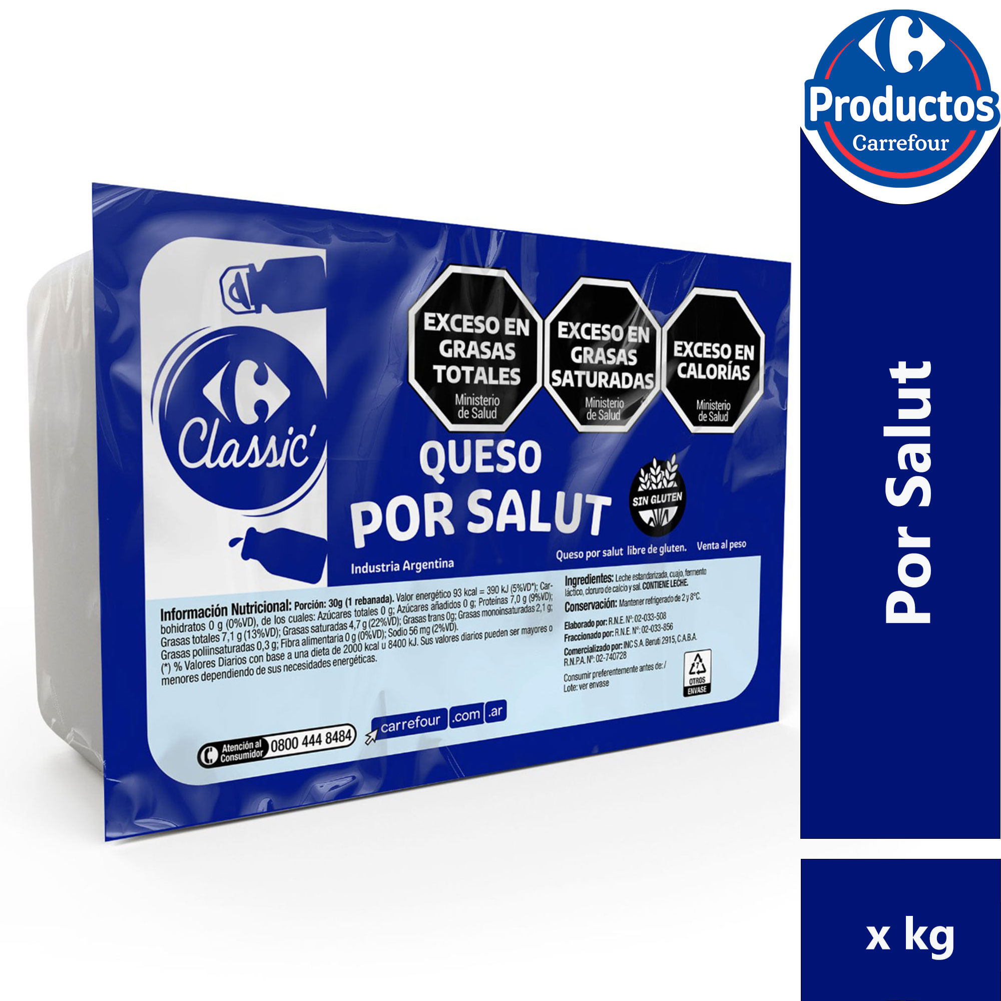 Queso por salut tradicional Carrefour Classic sin gluten x kg