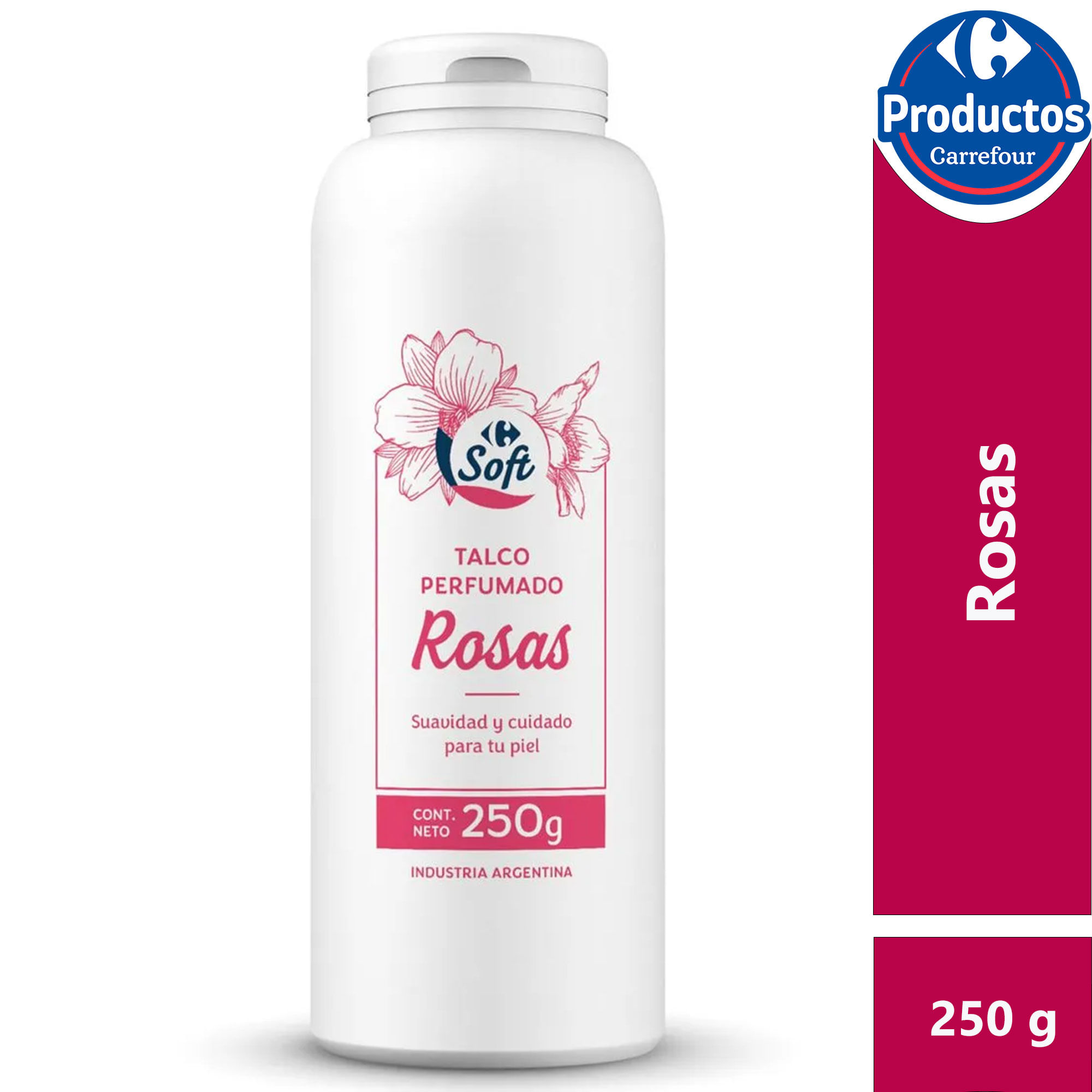 Talco corporal Carrefour Soft rosas 250 grs