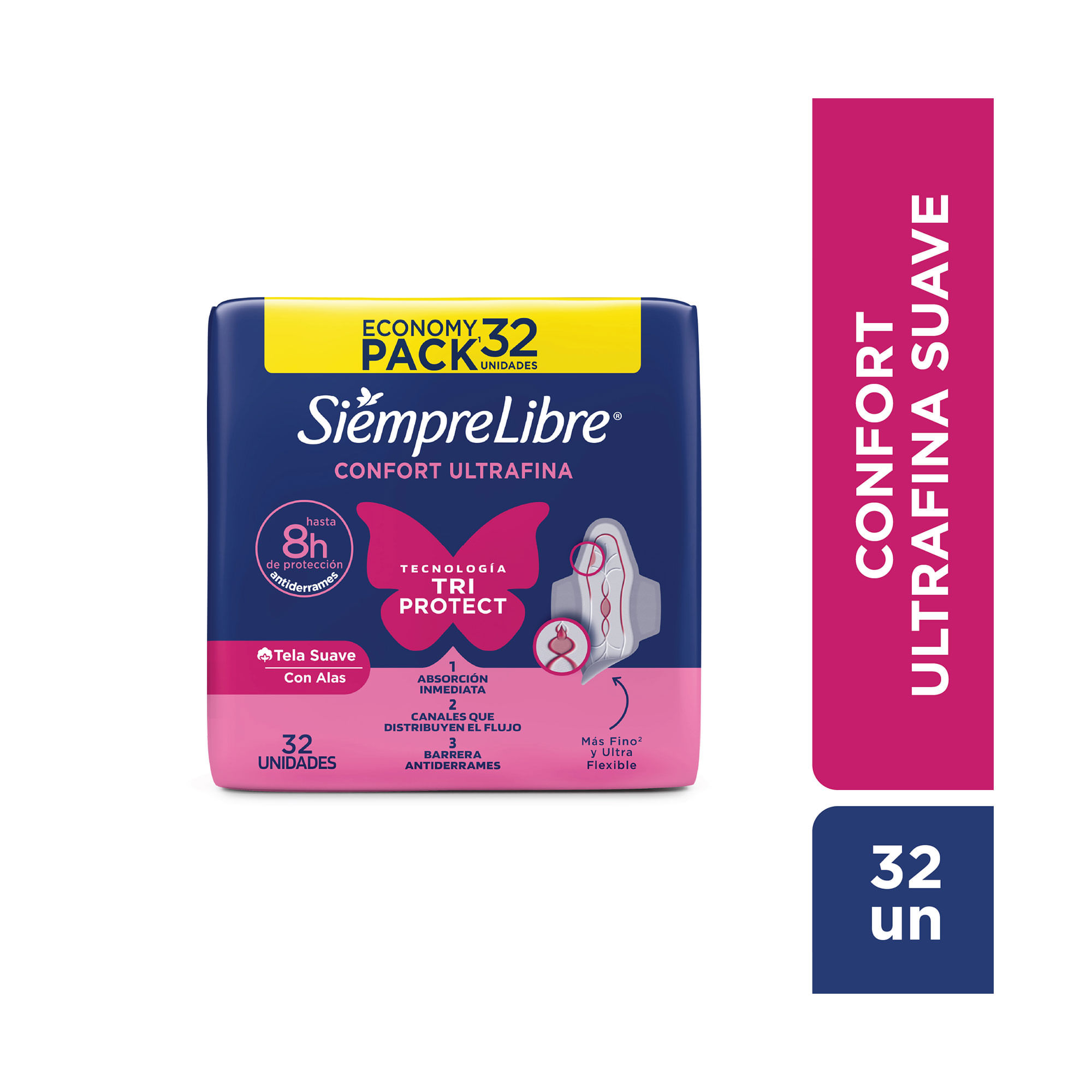Toallitas femeninas Siempre Libre Confort diurno ultrafina suave con alas 32 uni