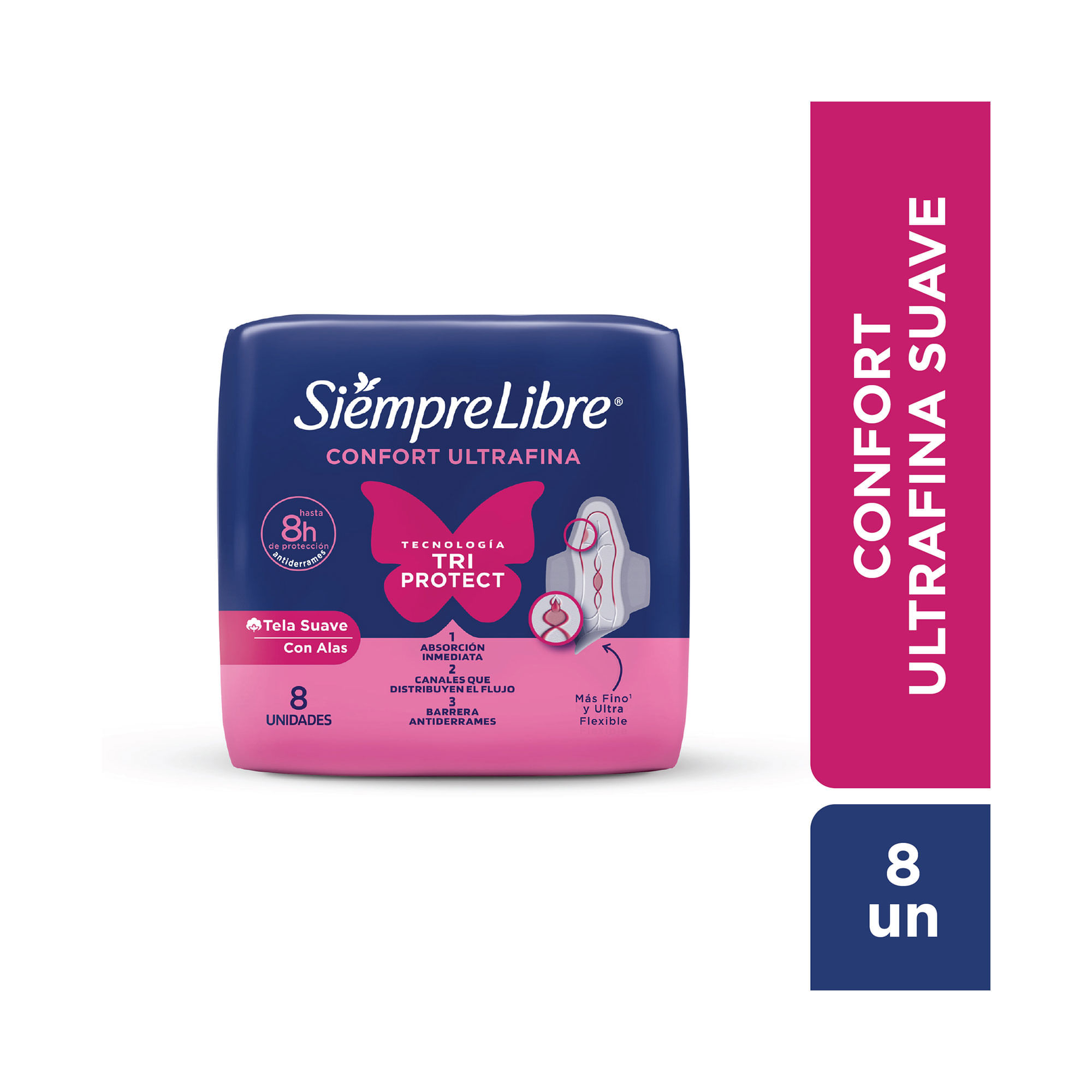 Toallitas femeninas Siempre Libre Confort diurno ultrafina suave con alas 8 uni