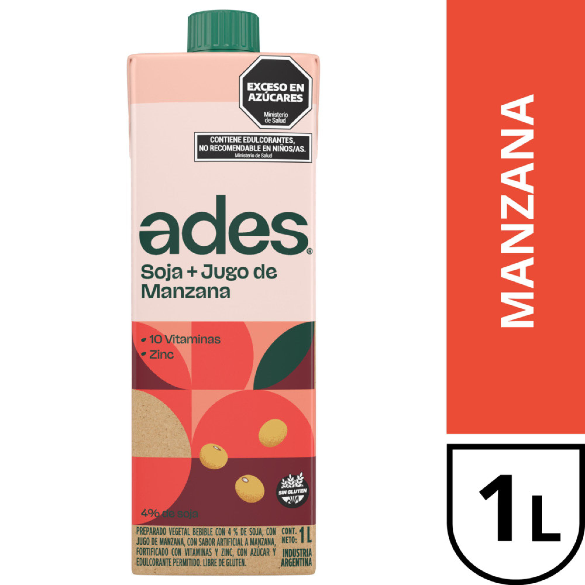 Ades soja + jugo de manzana 1 lt