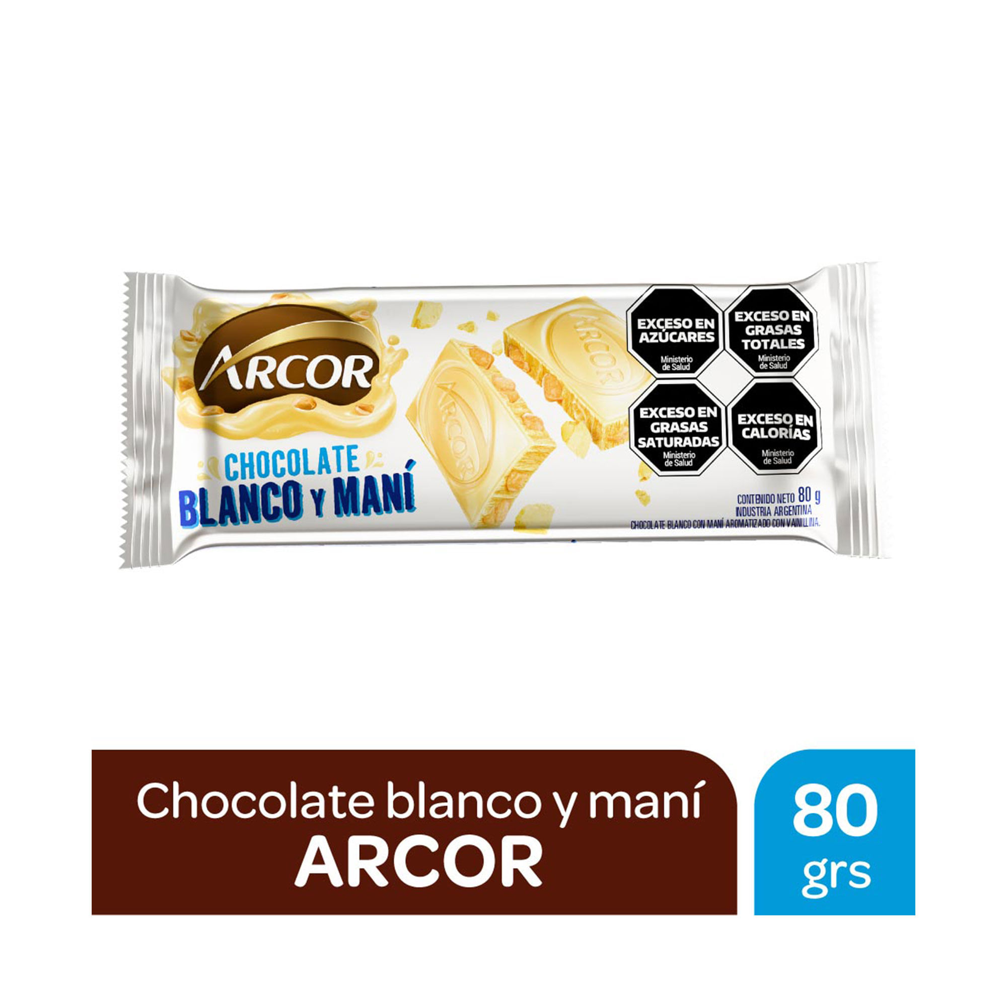 Tableta de chocolate blanco y maní Arcor 80 grs