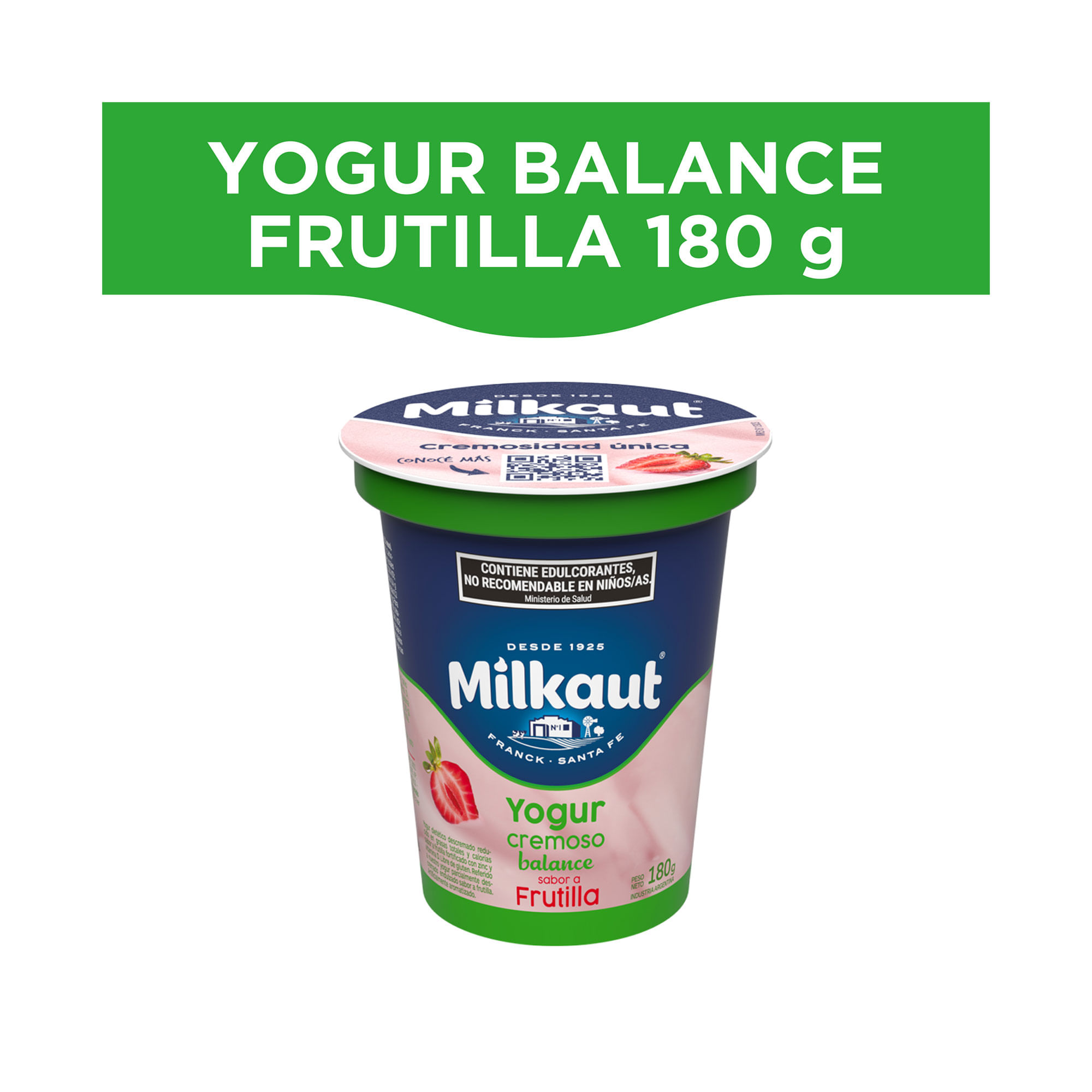 Yogur cremoso descremado balance Milkaut de frutilla en pote 180 grs