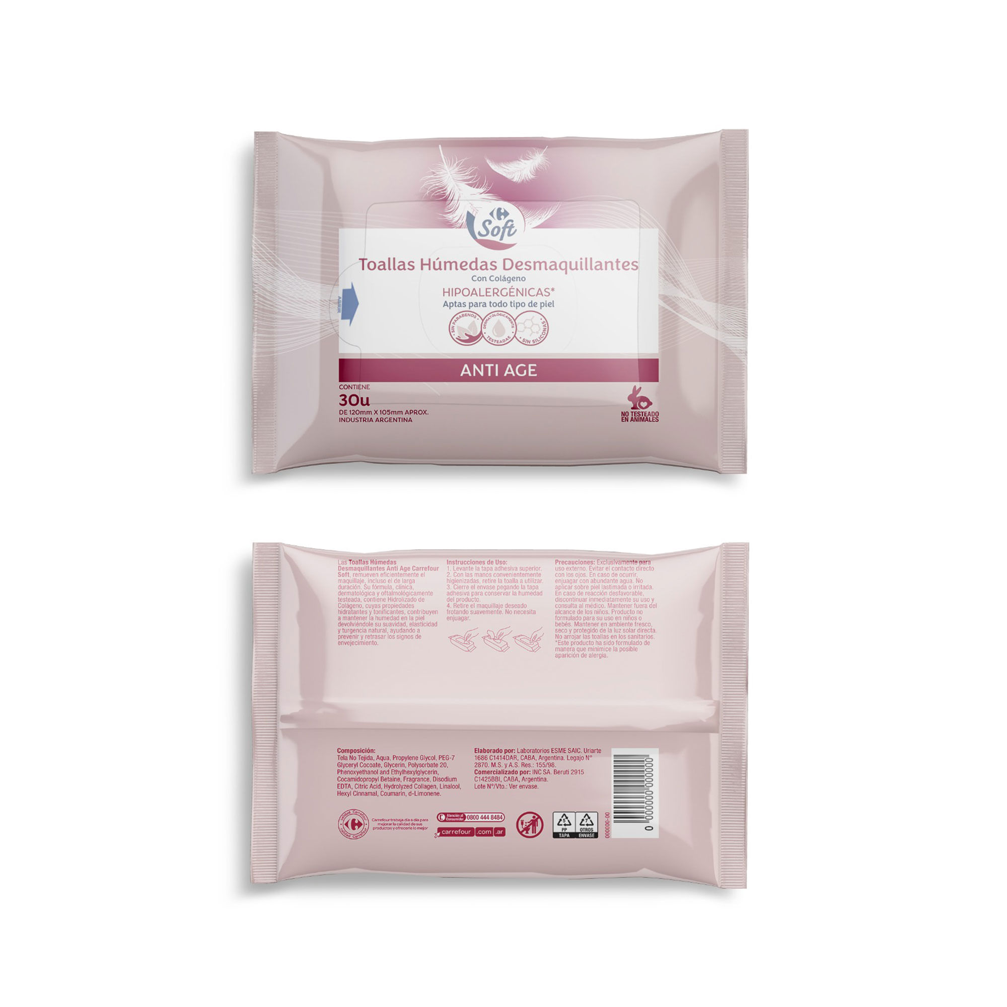 Toallas húmedas desmaquillante Carrefour Soft antiage 30 uni