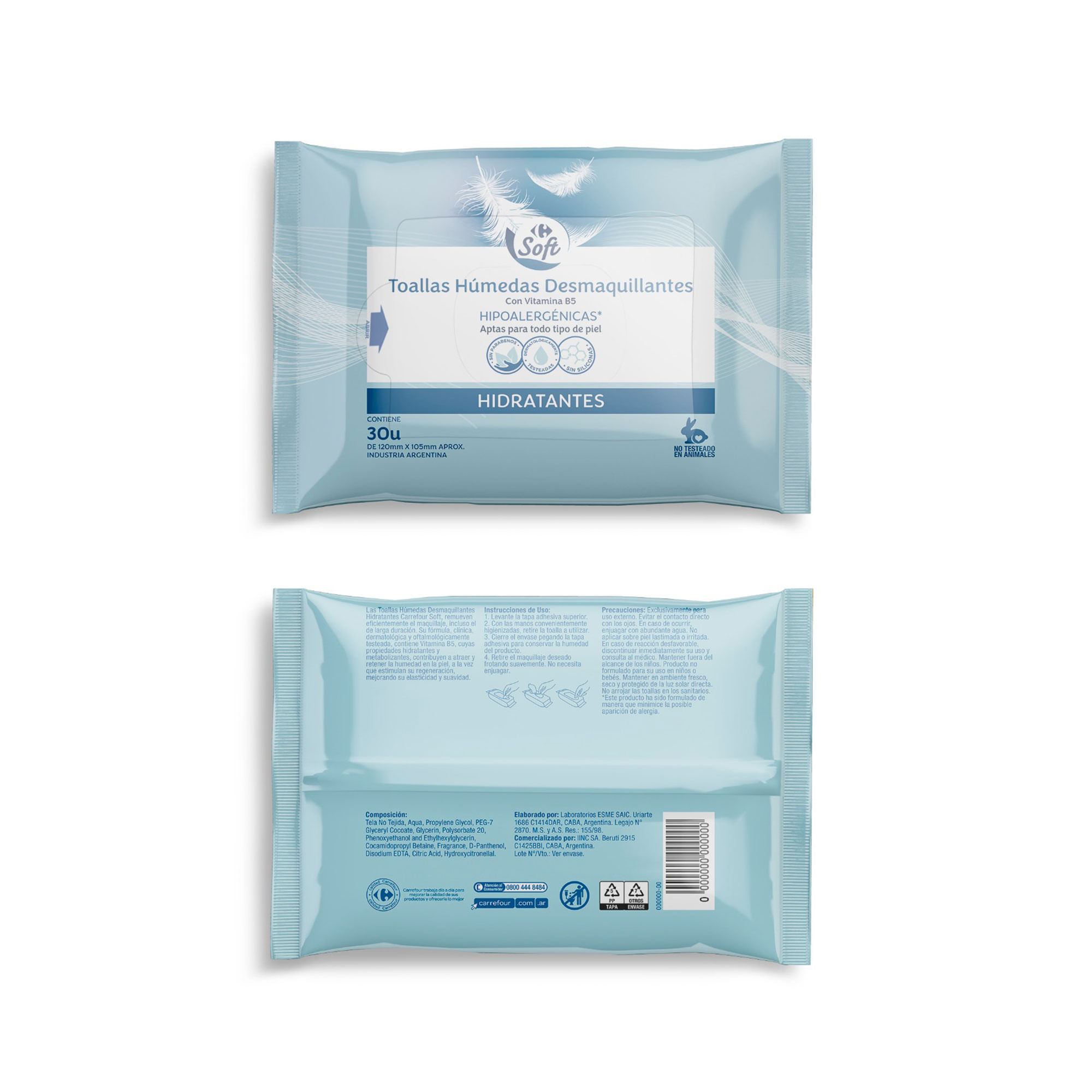 Toallas húmedas desmaquillantes Carrefour Soft hidratante 30 uni