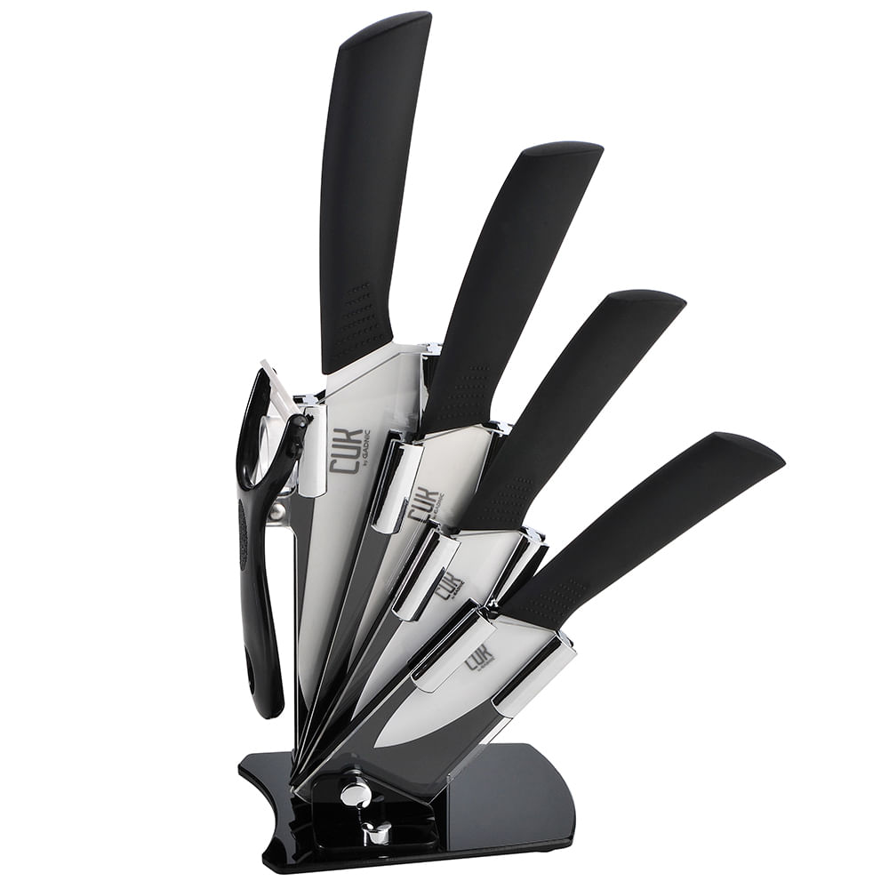 Set x5 Cuchillos Ceramica Mango Silicona Gadnic Mango Negro