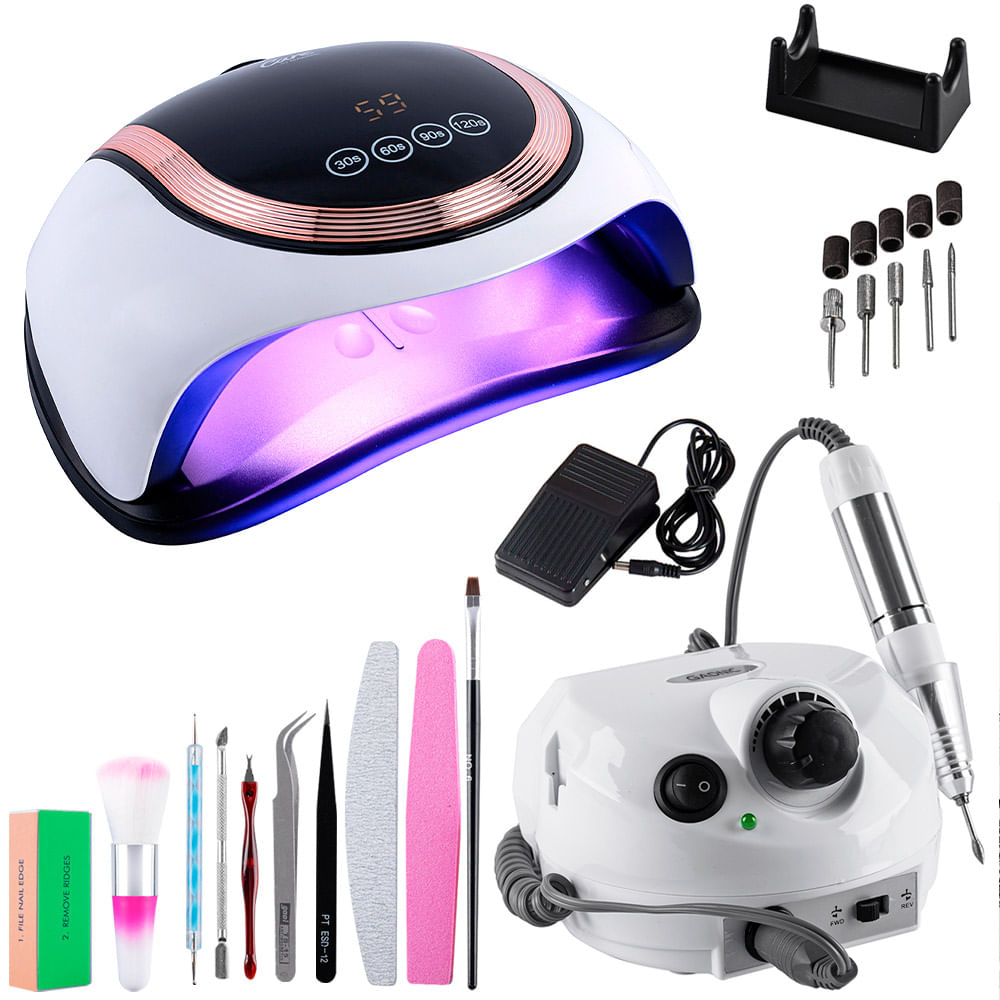 Kit Gadnic de Cabina Para Uñas Uv Led 180W + Torno Manicura T202 Profesional