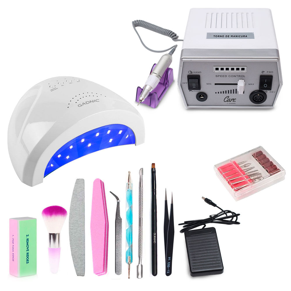 Kit Gadnic de Lámpara LED UV 48W LEDSUN + Torno para Uñas Eléctrico