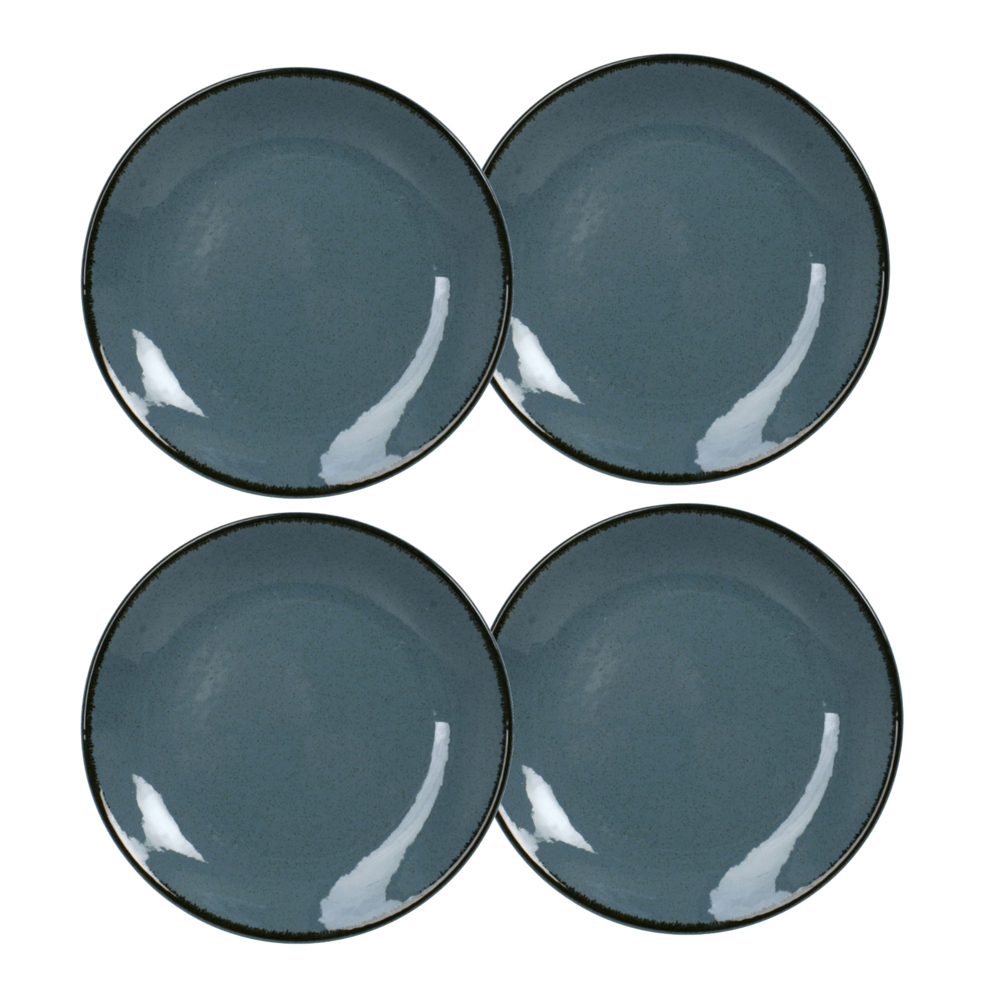 Set x 4 Plato Playo 25 Cm Porcelana Flate Filo Envejecido Azul