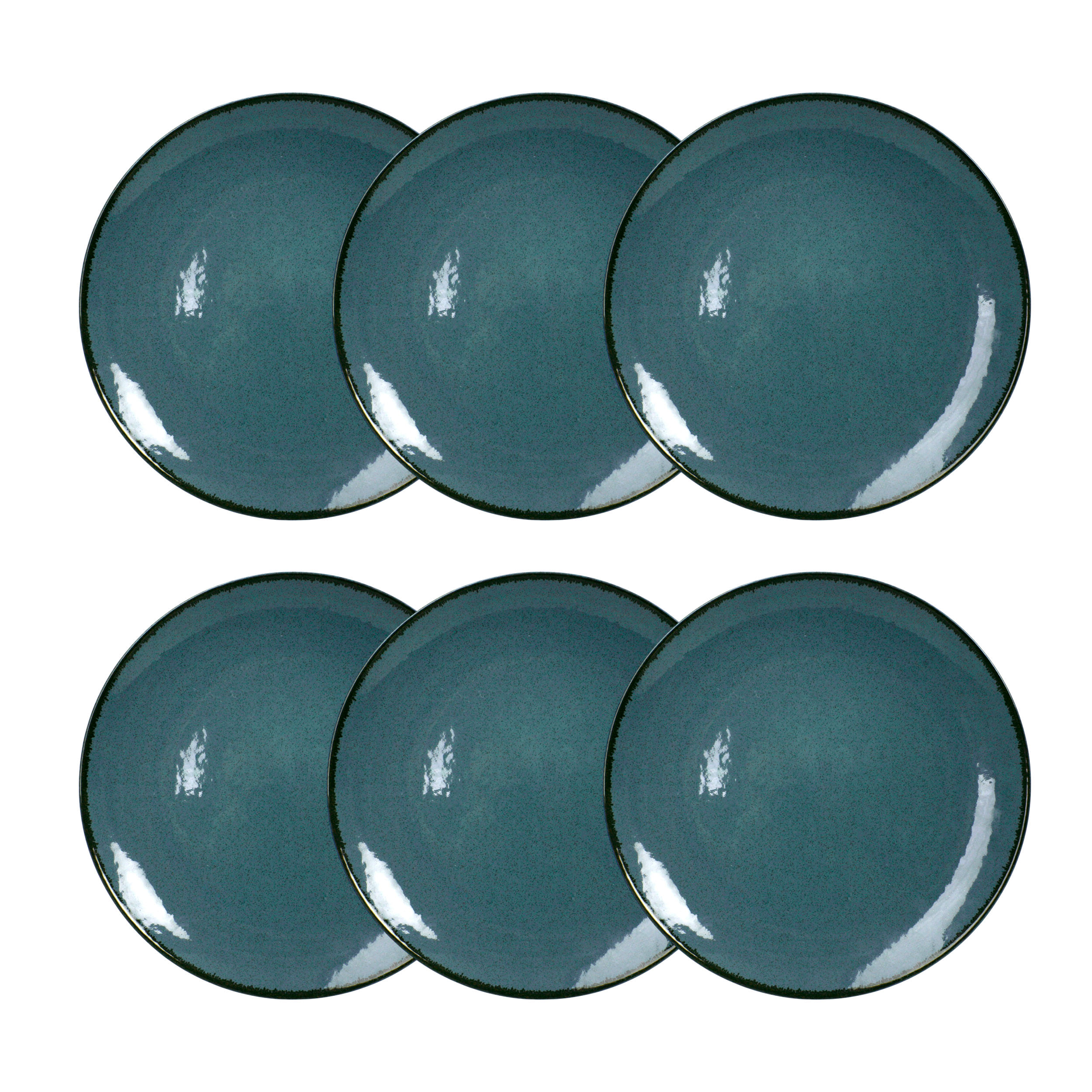 Set x 6 Plato Playo 25 Cm Porcelana Flate Filo Envejecido Azul