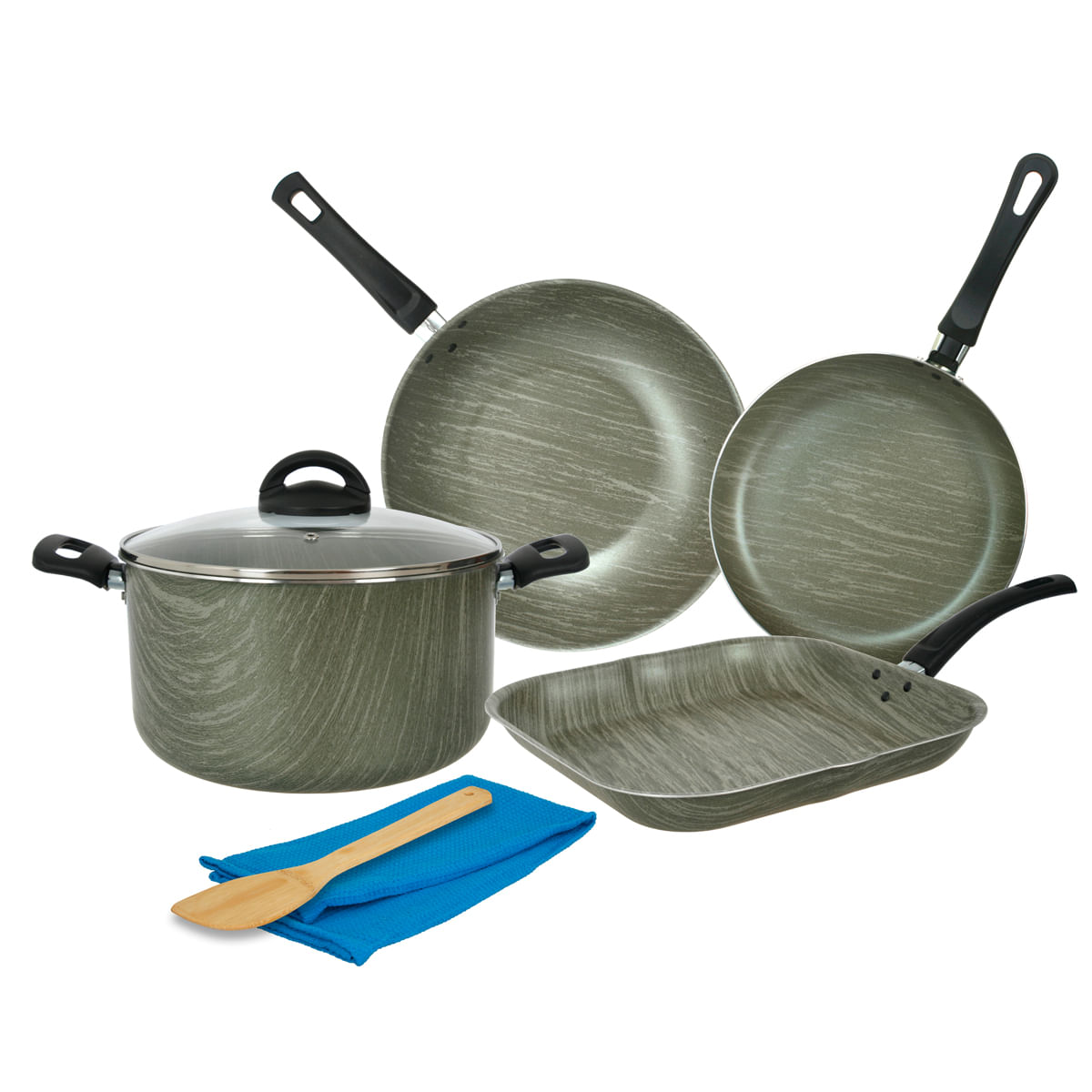 Bateria Antiadherente 7 piezas 1,8 MM Aston Terra Bifera Olla Wok Sarten