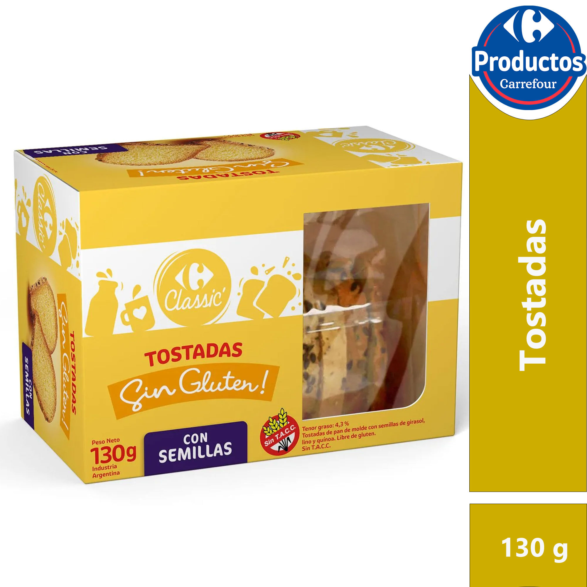 Tostadas con semillas sin tacc Carrefour Classic 130 grs