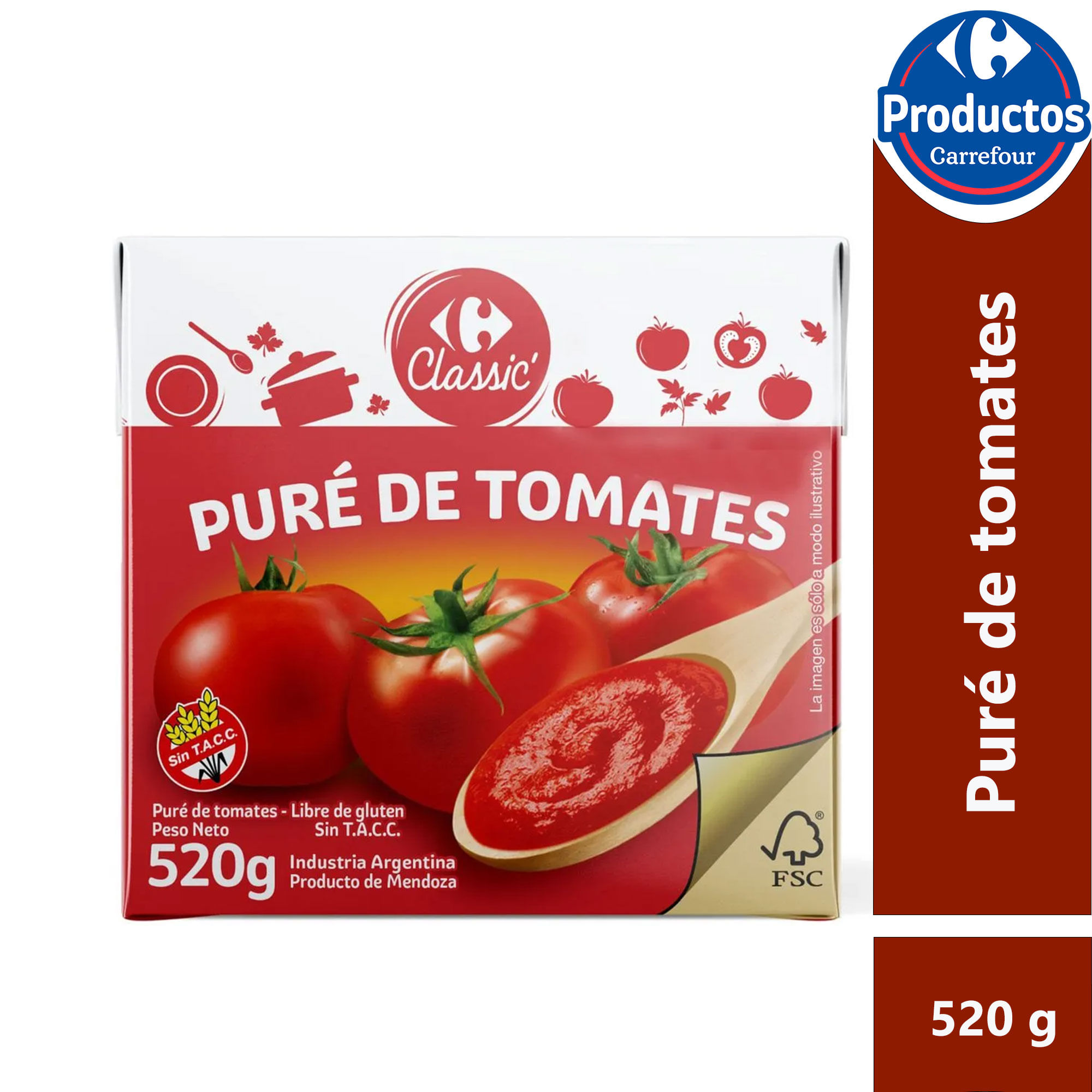 Puré de tomate Carrefour Classic tetra 520 grs
