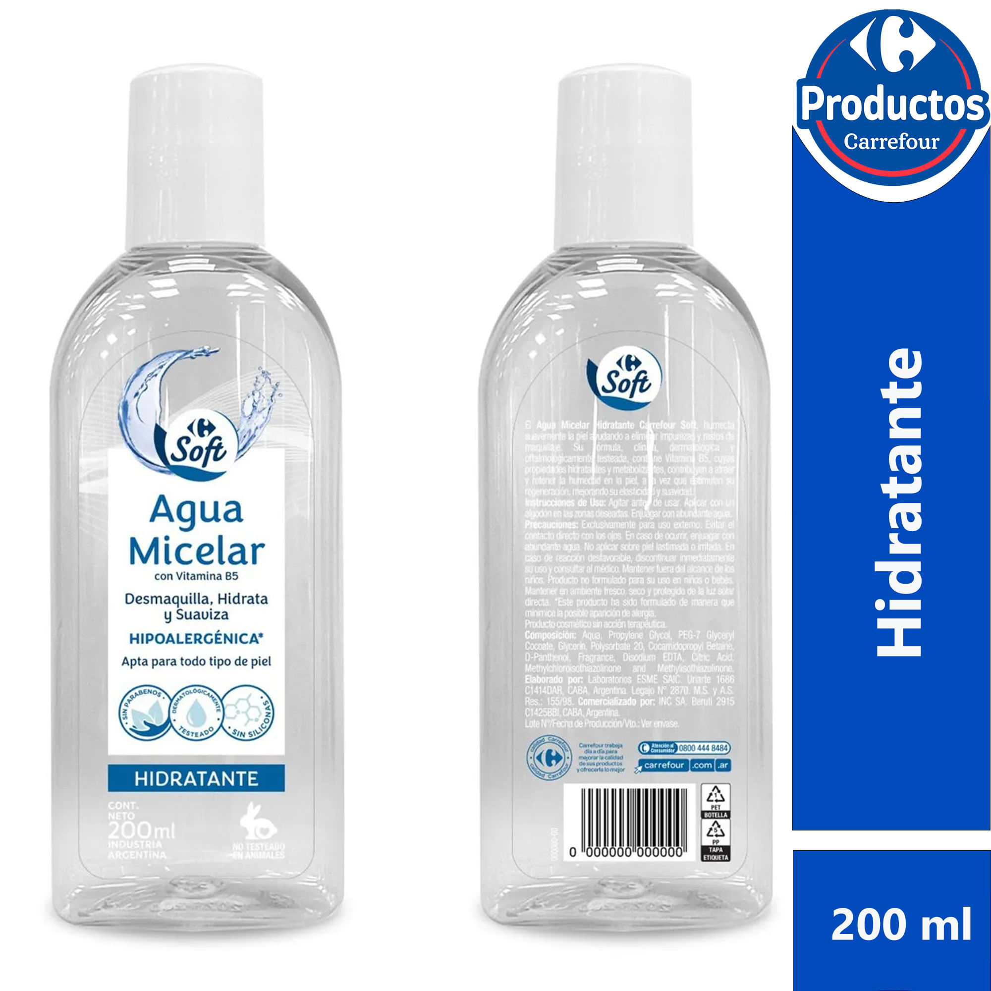 Agua micelar hidratante Carrefour Soft 200 ml