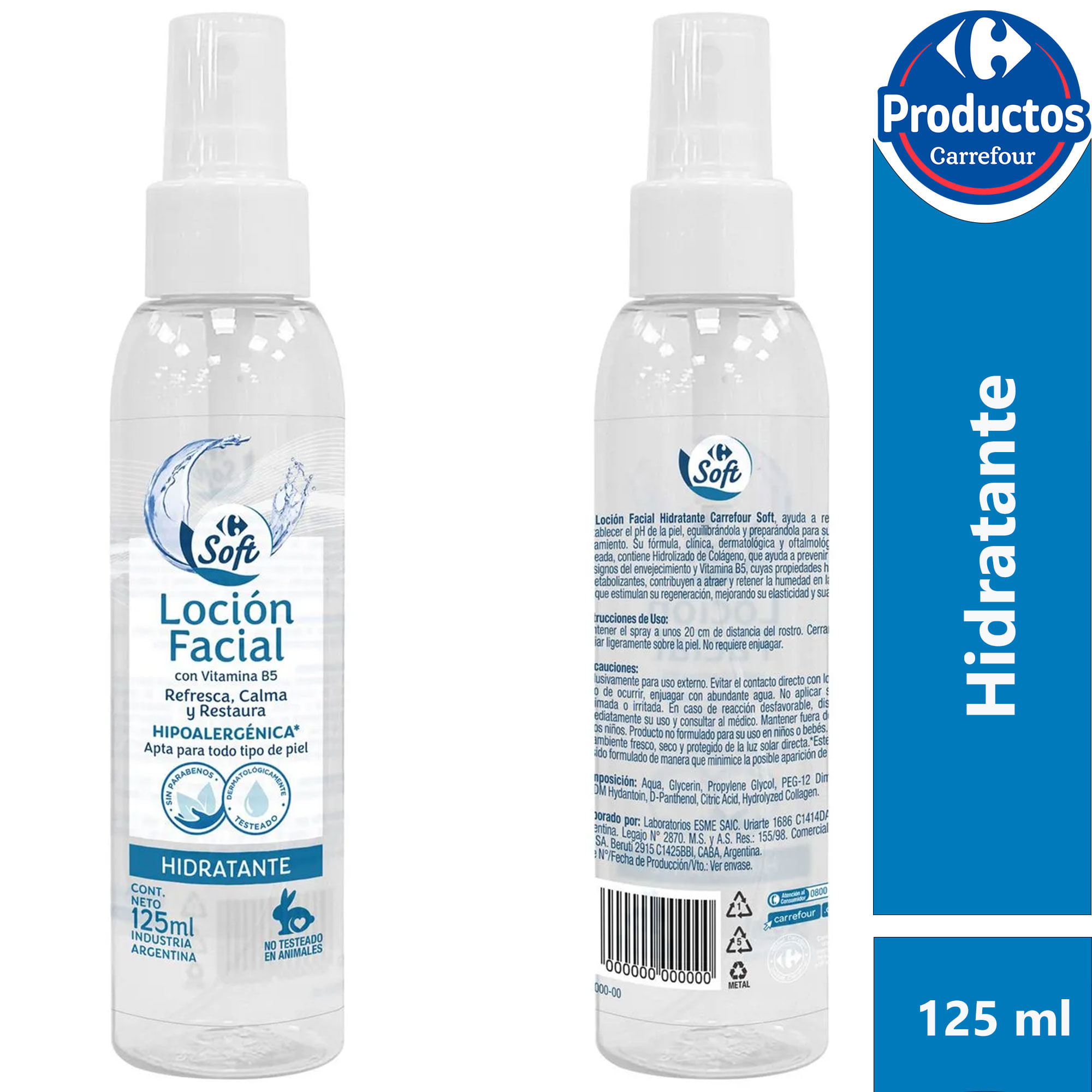 Loción facial Carrefour Soft hidratante 125 ml