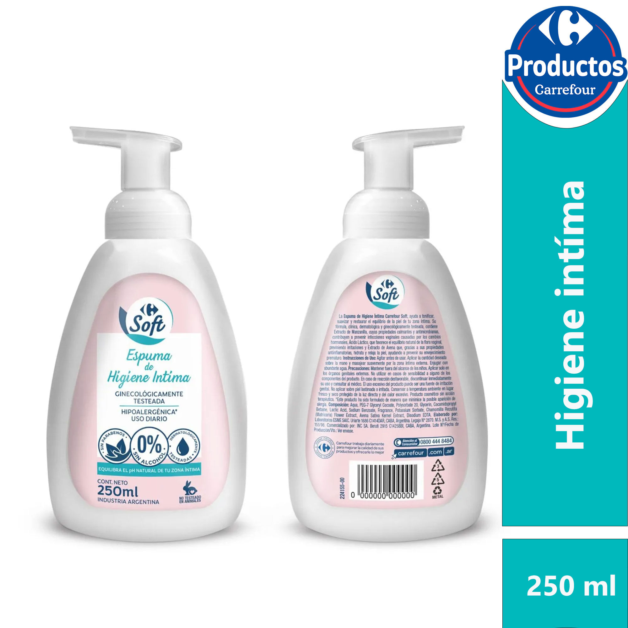Espuma de higiene íntima Carrefour Soft 250 ml