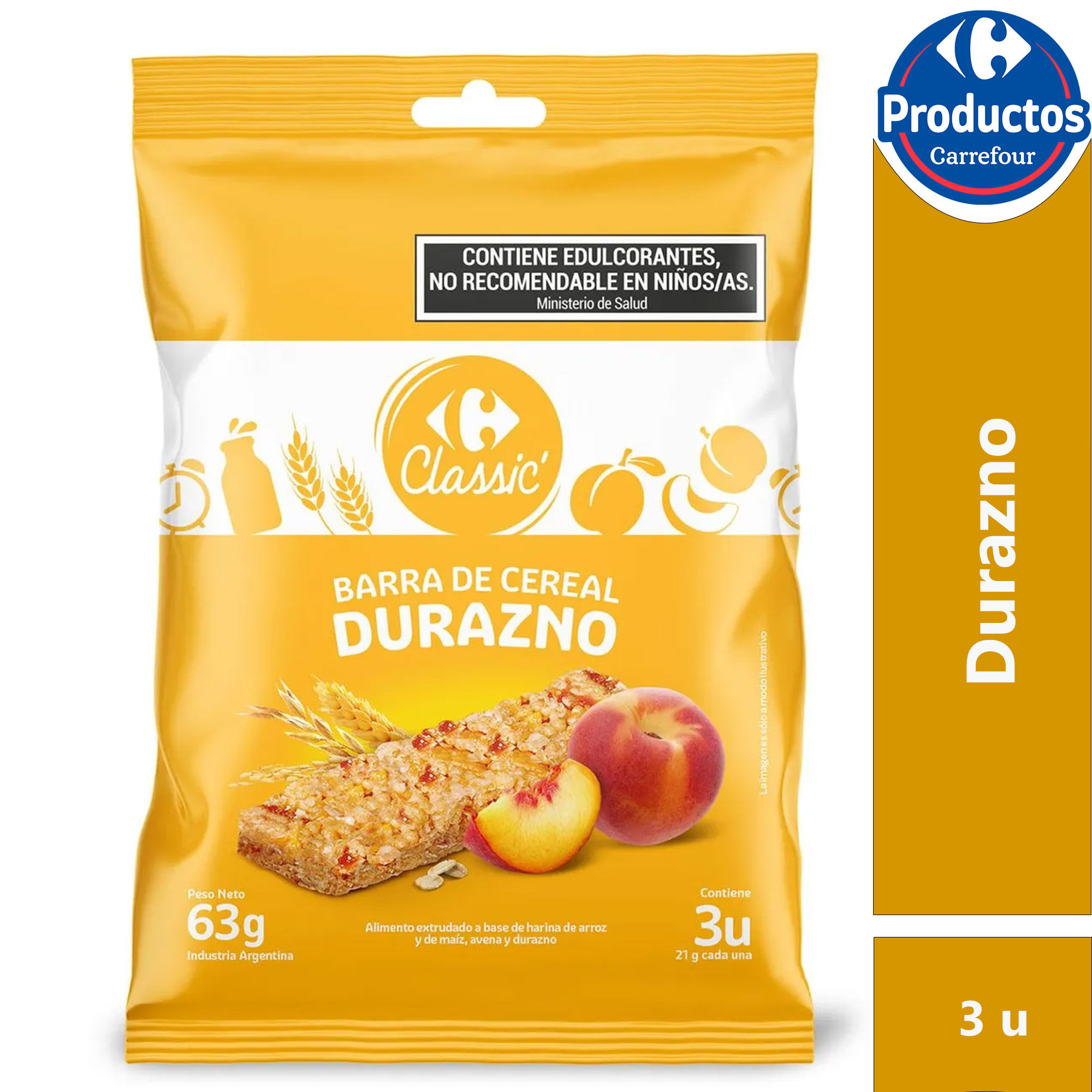 Barrita de cereal Carrefour Classic durazno 3 uni