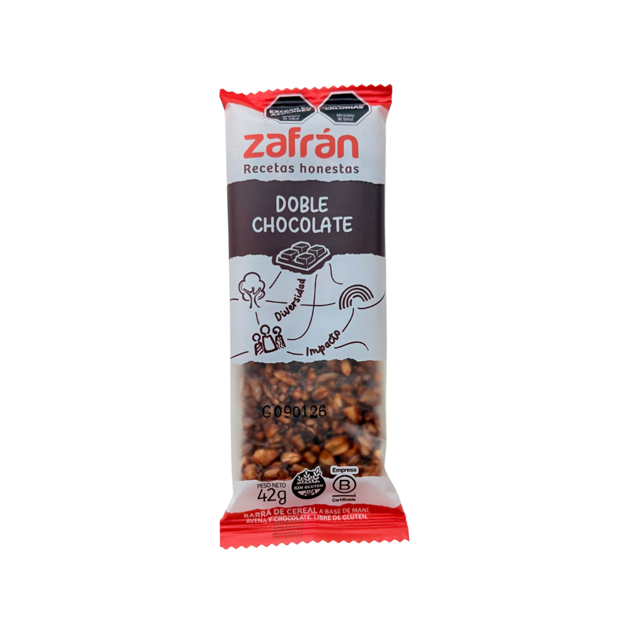Barra de cereal Zafrán doble chocolate sin tacc 42 grs