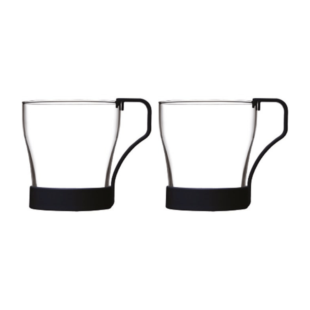 Jarro Taza Mug Vidrio Con Asa y Base Plasticas Set X 2 Pasabahce