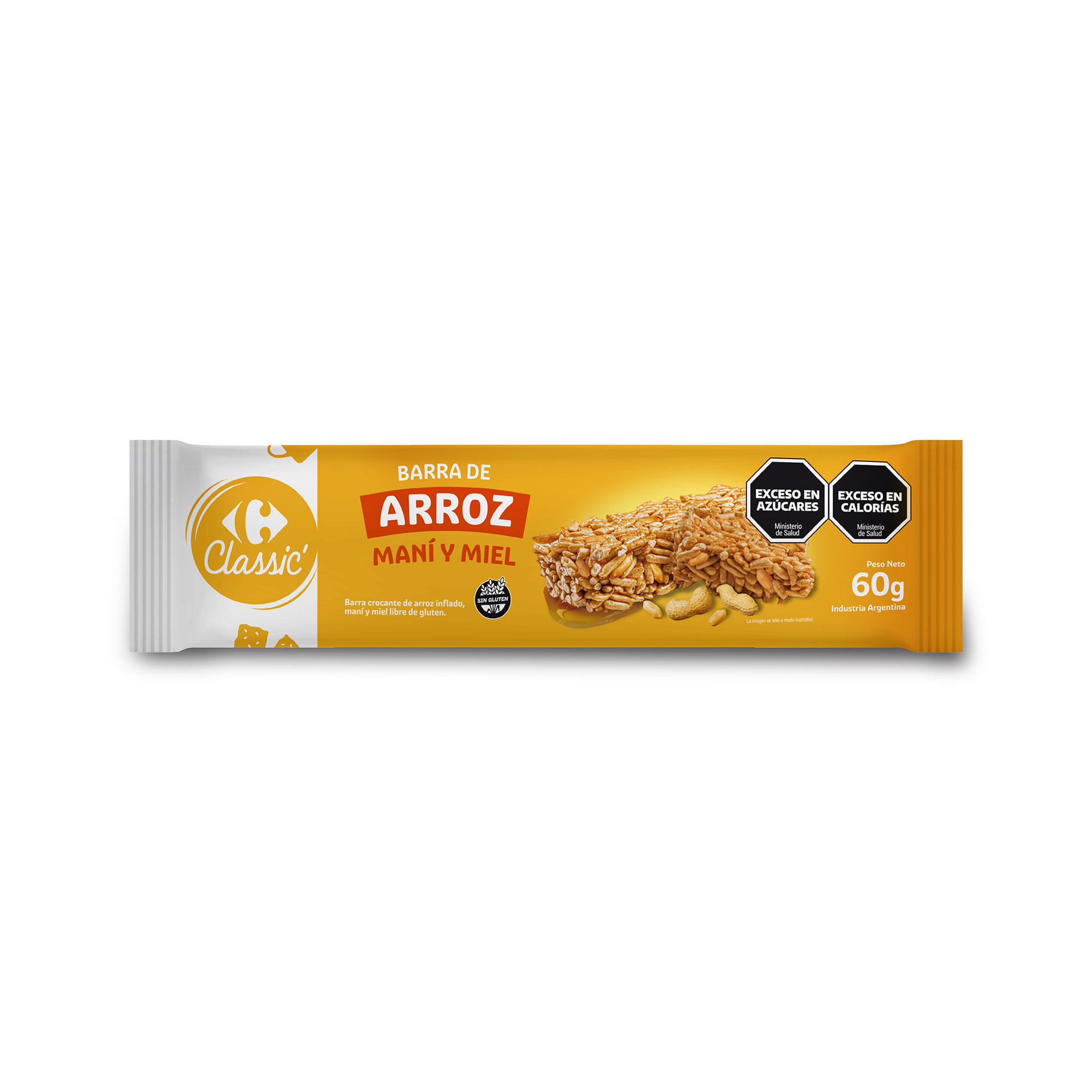 Barra de arroz maní y miel Carrefour Classic 60 grs