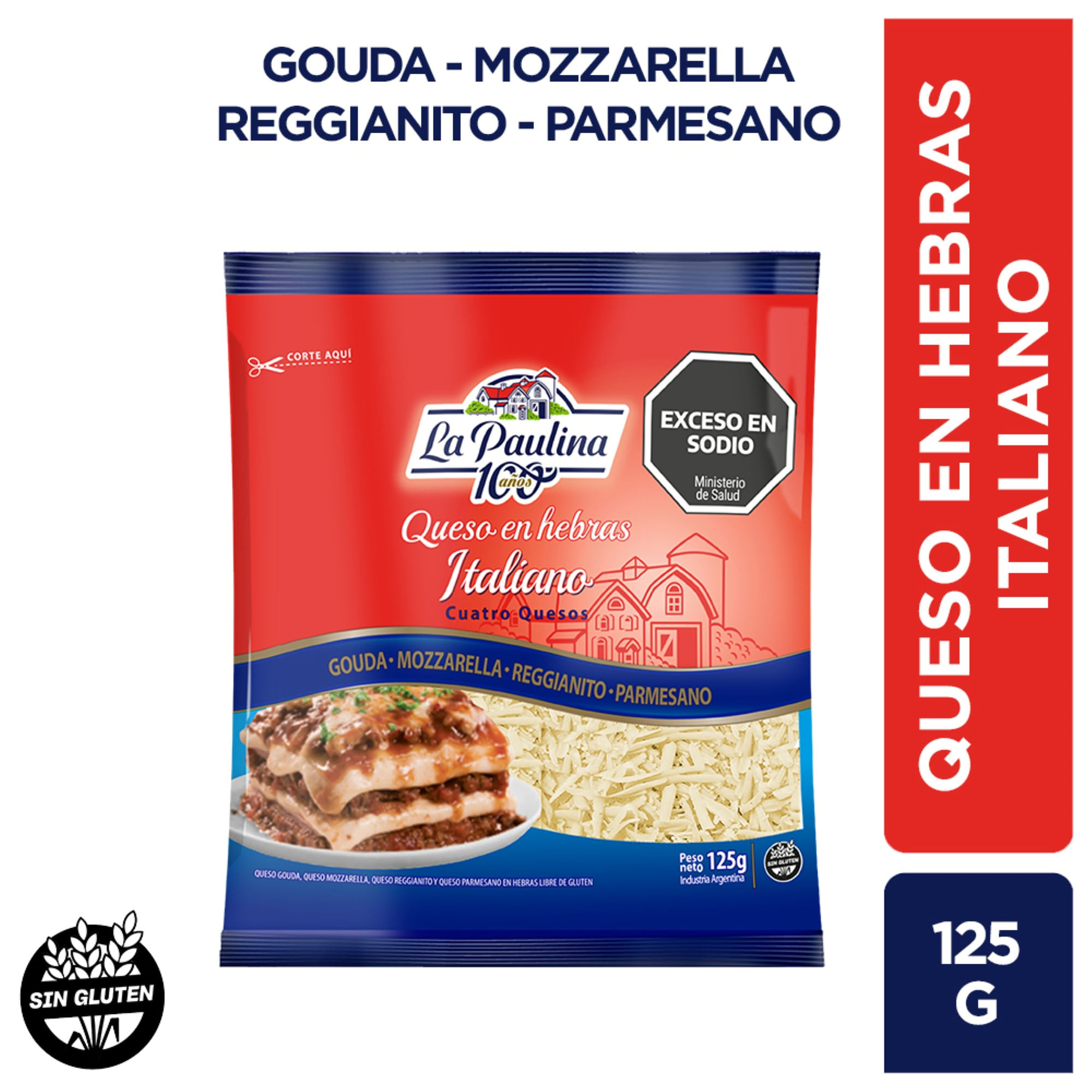 Queso En Hebras La Paulina Italiano Cuatro Quesos 125 G